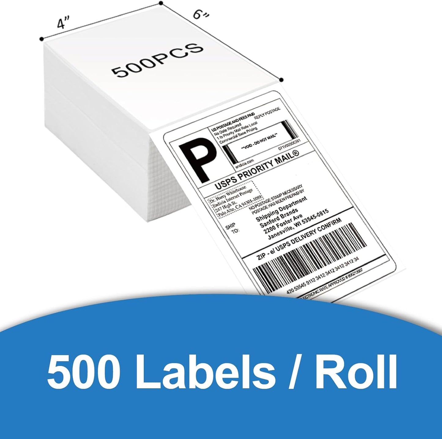 Thermal Shipping Labels 4x6, Pack of 500 Direct Thermal Printer Labels Fanfold, Compatible with Rollo, Zebra, MUNBYN Printers(Commercial Grade)
