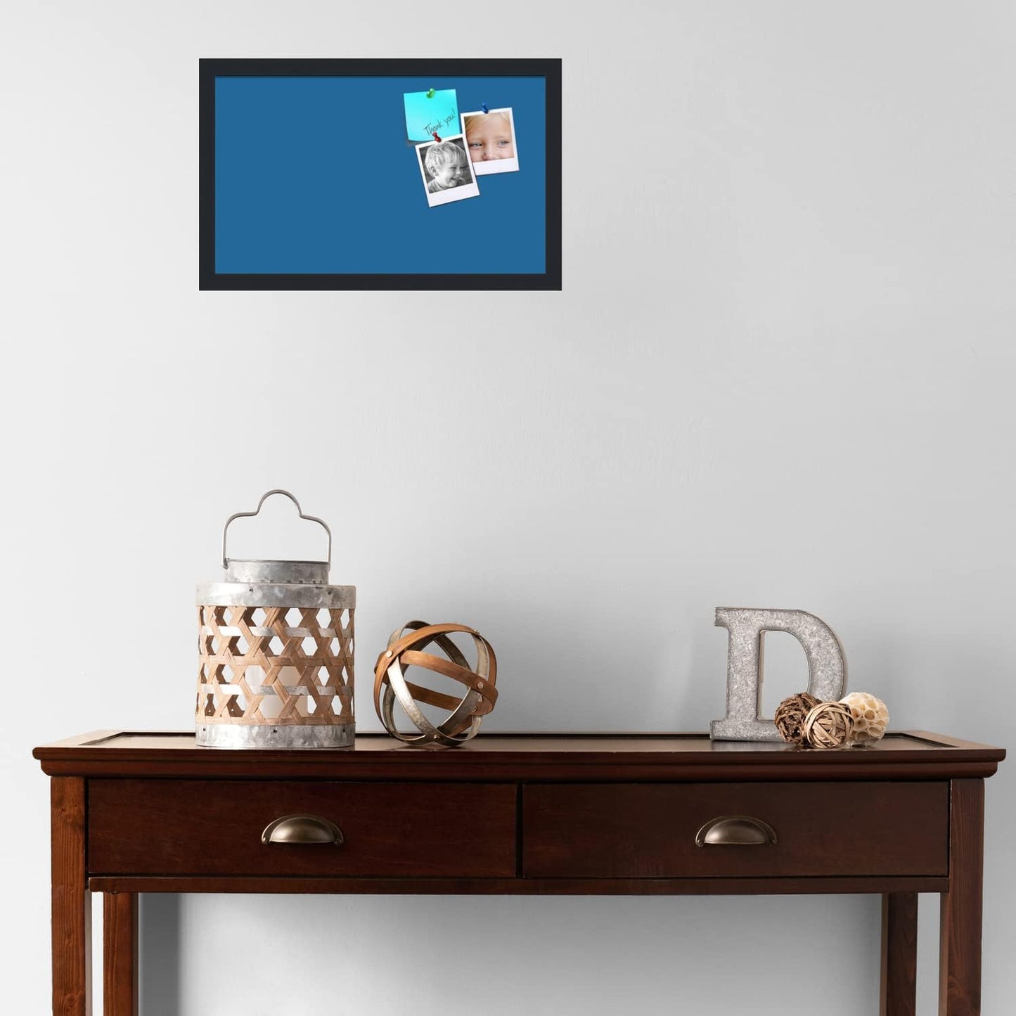 PinPix 20x12 Inch Cork Bulletin Board. This Decorative Framed Pin Board Comes with Navy Pastel Design and a Satin Black Frame. Ideal for Home Office Decor or Message Board (PinPix-1811)