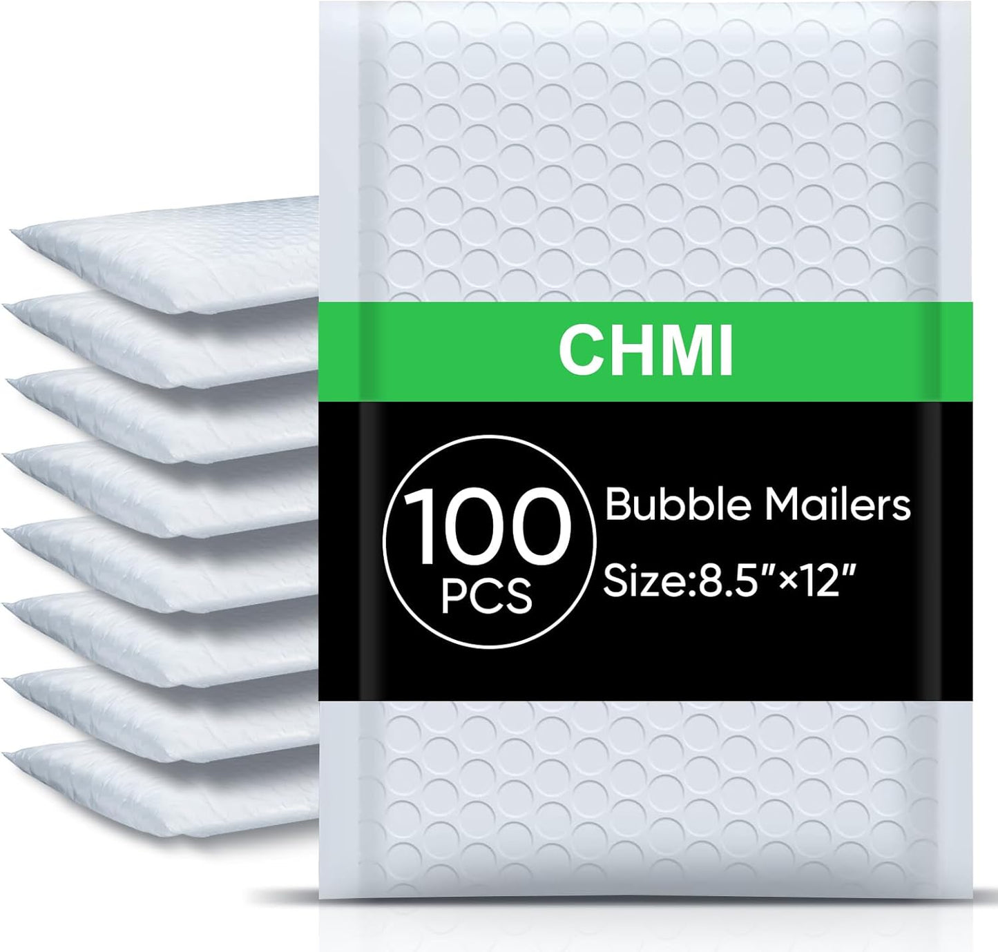 CHMI White Bubble Mailers 8.5 x 12 Inch 100 Pack, Usable Size 8.25X12 Inch Poly Mailers,Mailing Envelopes,Shipping Mailer，Opaque Self Seal Adhesive Waterproof Bags for Packaging and Shipping.