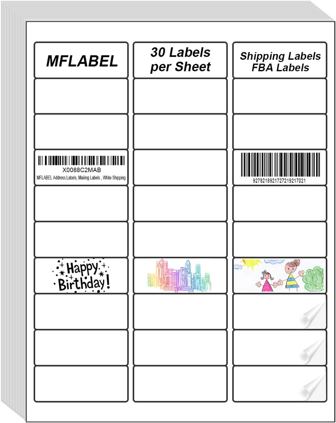 MFLABEL Address Labels, 1" x2-5/8 Mailing Labels, 30-UP White Shipping Labels for Inkjet or Laser Printer, 4500 Sticker Labels (150 Sheets), 30 Labels per Sheet
