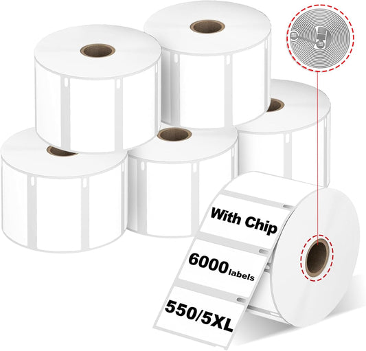 RGiNK for DYMO 550 Labels (30334 with RFID Chip) Multipurpose Barcode Labels (2-1/4" x 1-1/4"), Perforated, Compatible with DYMO Labelwriter 450 4XL 550&5XL 550 Turbo Printers [6 Rolls, 6000 Tags]