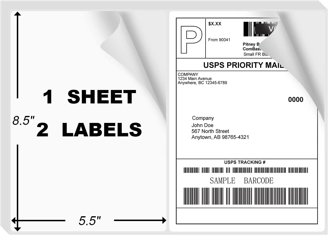 8.5" x 5.5" Half Page Self Adhesive Shipping Label, Compatible Laser & Inkjet Printers, White, 2 Labels Per Sheet(4000 Sheet Total 8000 Labels)