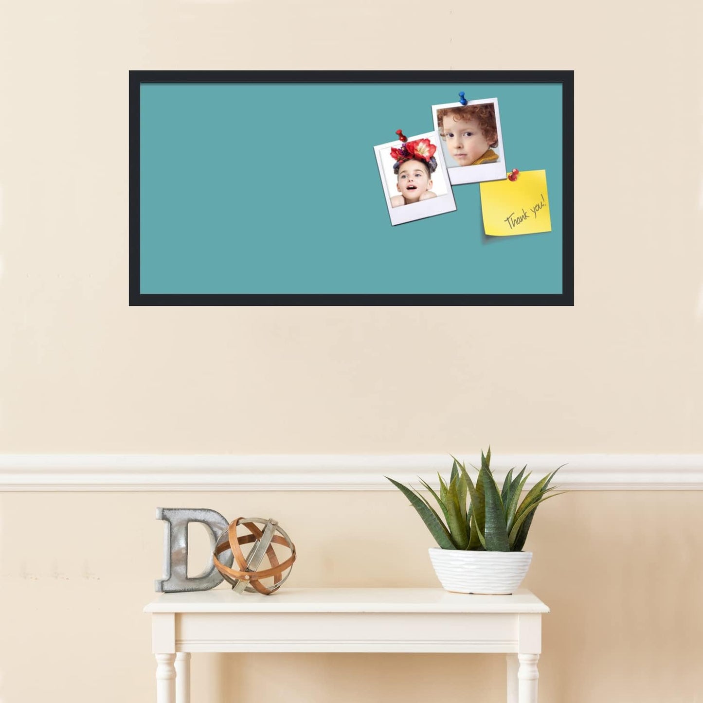 PinPix 36x18 Inch Cork Bulletin Board. This Decorative Framed Pin Board Comes with Aqua Pastel Design and a Satin Black Frame. Ideal for Home Office Decor or Message Board (PinPix-1806)