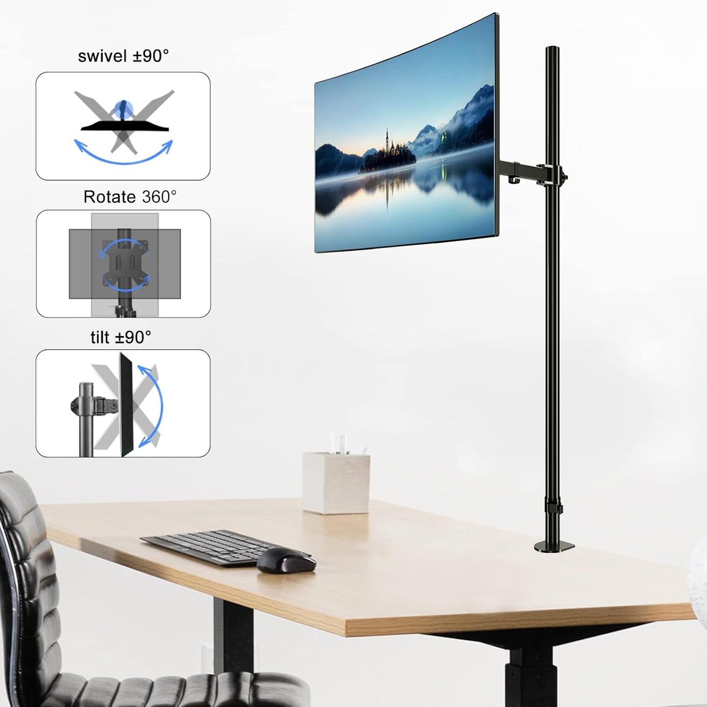 Pholiten Extra Tall Single Monitor Desk Mount Stand with 47 inch Pole for 13 to 27 inch Screens,Fully Adjustable Monitor Arm Mount for Desk, Holds up to 22lbs