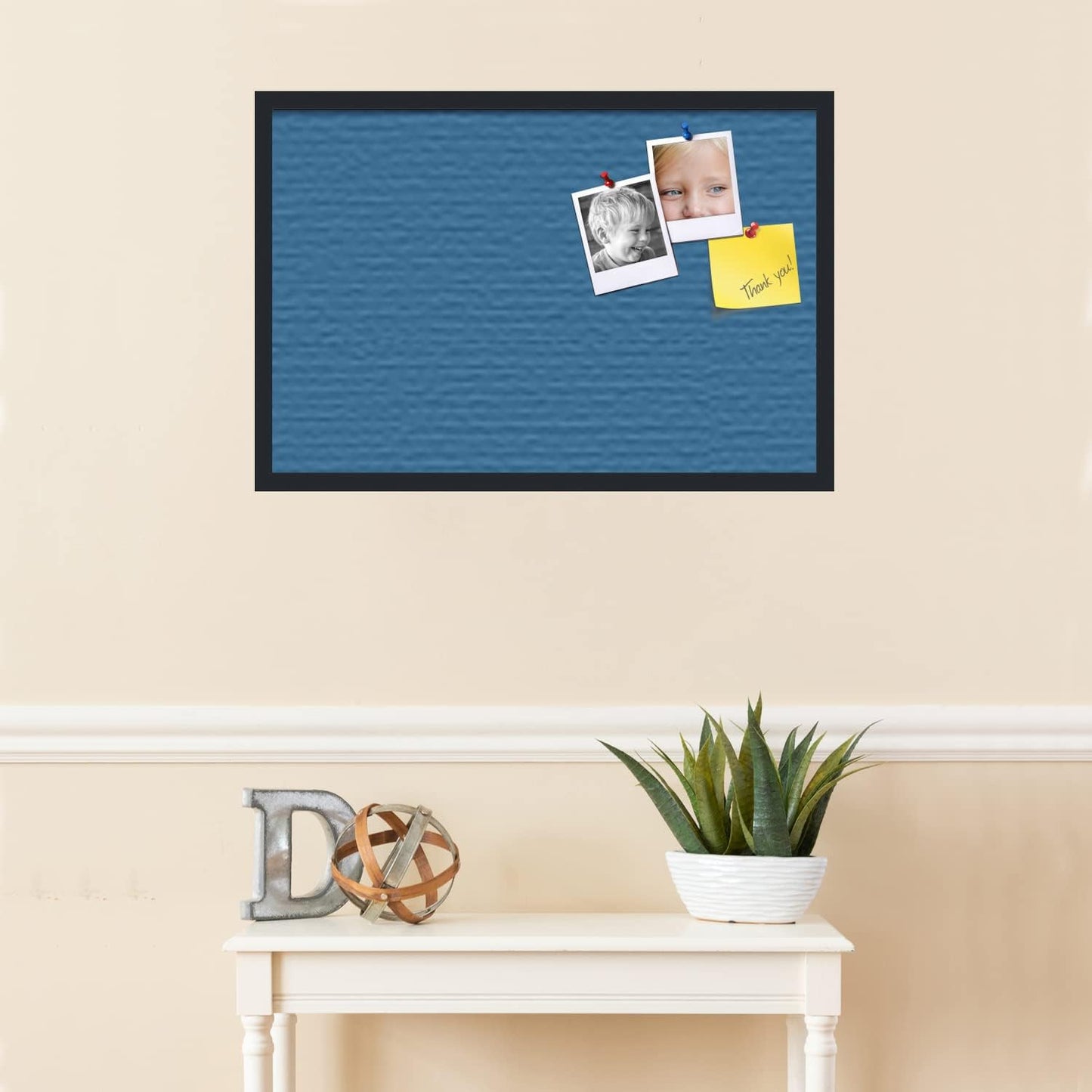 PinPix 30x20 Inch Cork Bulletin Board. This Decorative Framed Pin Board Comes with Navy Pastel Design and a Satin Black Frame. Ideal for Home Office Decor or Message Board (PinPix-1811)