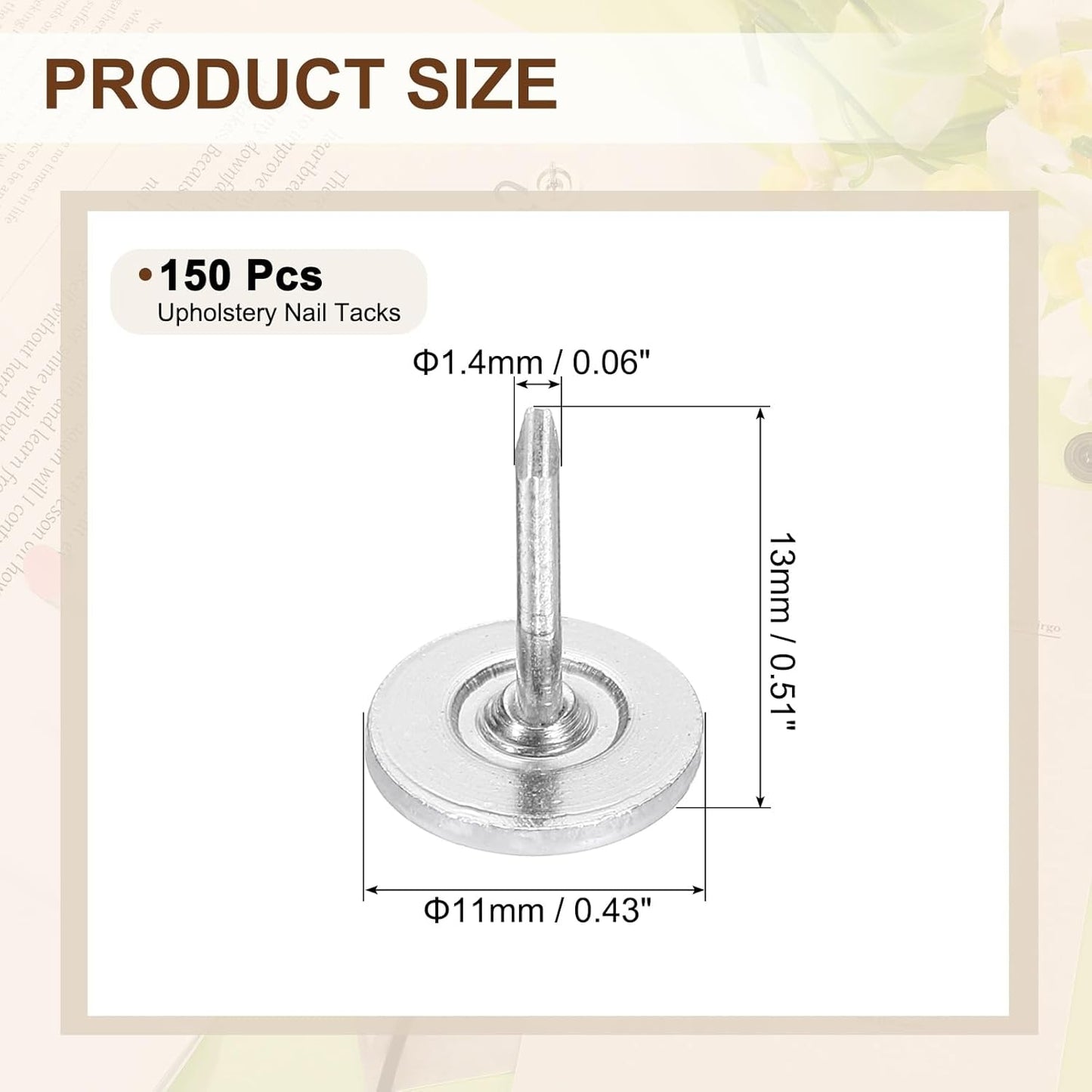 uxcell 150Pcs Upholstery Tacks, 11mmx13mm Flat Head Thumb Tack Decorative Furniture Nails Push Pins for Furniture Sofa Headboards, White