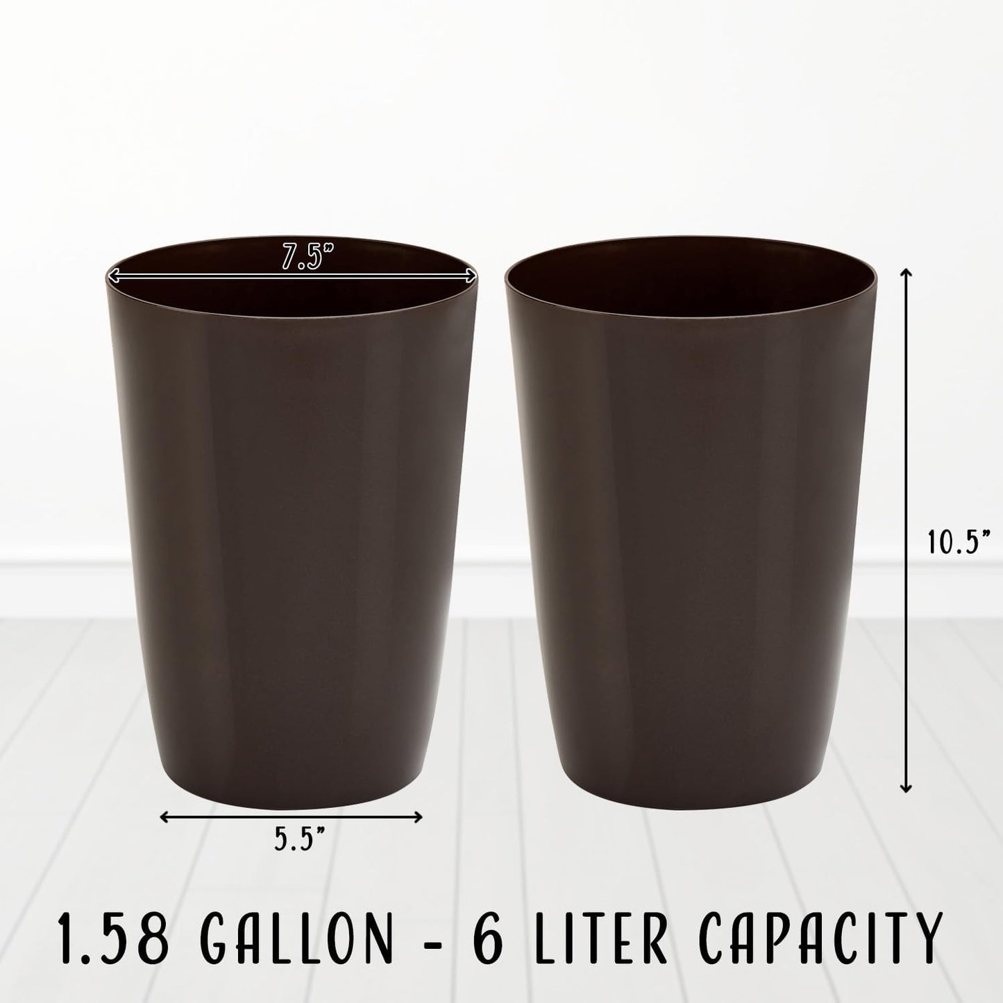 HOLDN’ STORAGE Small Trash Can - Set of 2 Open Top Waste Bin of 1.58 Gallon, Compact Waste Can Perfect for Bathroom, Kitchen, Office, Dorm - Durable Garbage Can - Metallic Brown