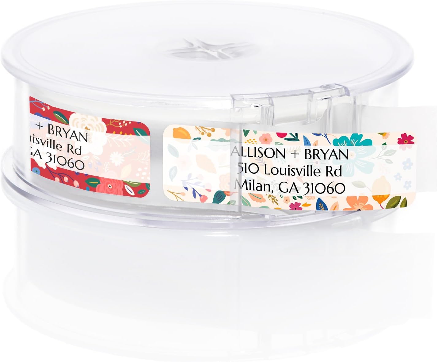 Multicolored Floral Print Rolled Address Labels / 500 Personalized Return Address Labels/Designer Address Stickers in Elegant Plastic Dispenser