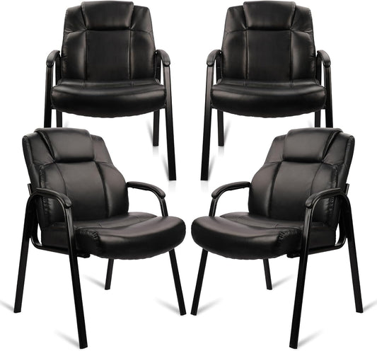 CLATINA Big & Tall 500 lb. Guest Chair, Leather Reception Chairs with Padded Arm Rest for Waiting Room Office Home and Meeting Conference-Black, 4 Pack