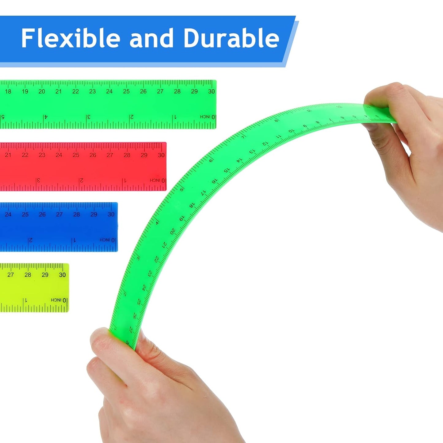 Zonon 500 Pcs 12 Inch Plastic Ruler Assorted Colors Rulers with Centimeters Millimeter and Inches Shatterproof Straightedge Bulk for Classroom School Home Office Kids