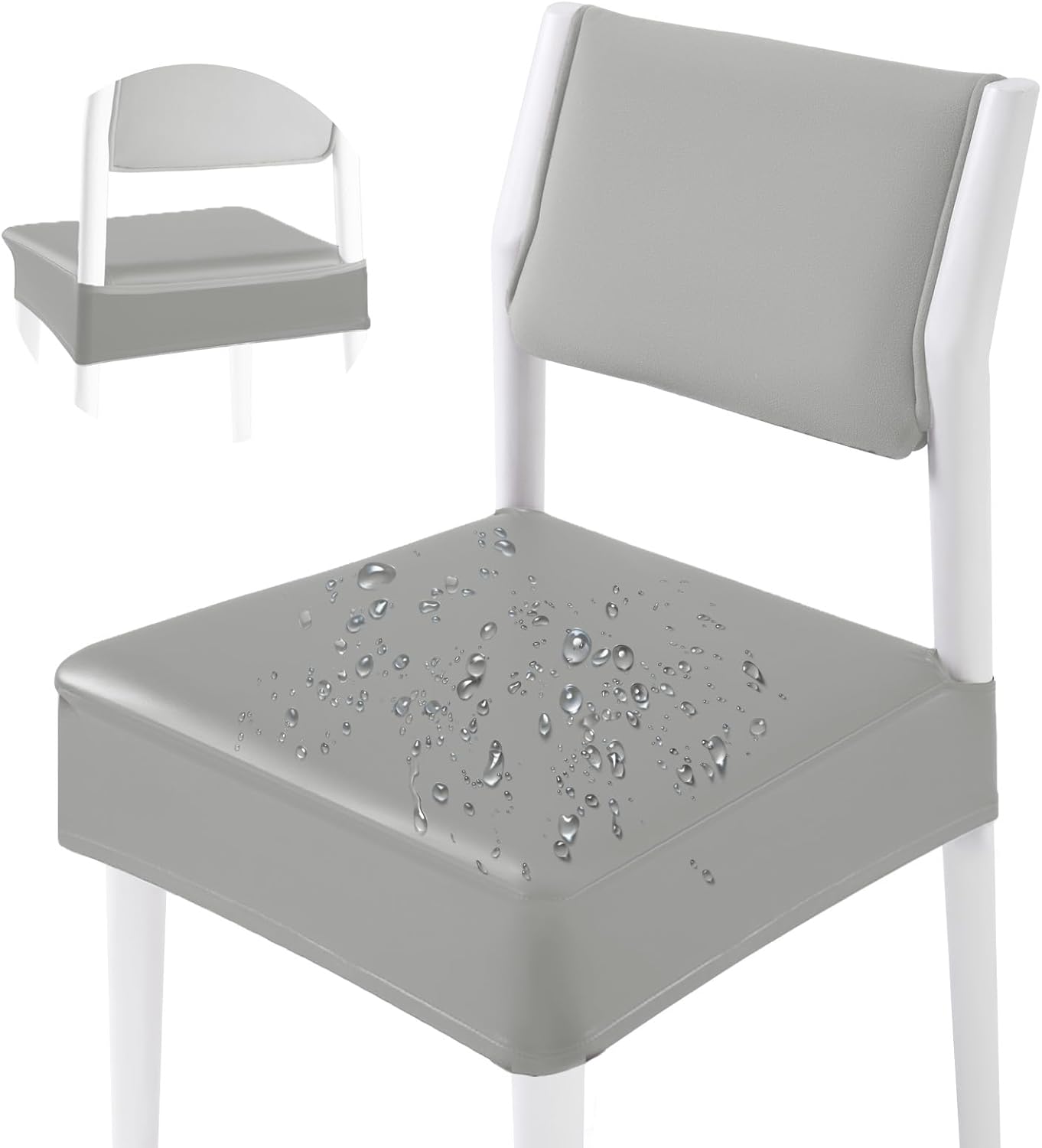 CWK Waterproof PU Leather Dining Chair Covers Set of 6-Stretchable Chair Seat Slipcovers, Removable & Washable Protector for Dining Room,Home,Office,Wedding,Rear Covers (PU-Silver)