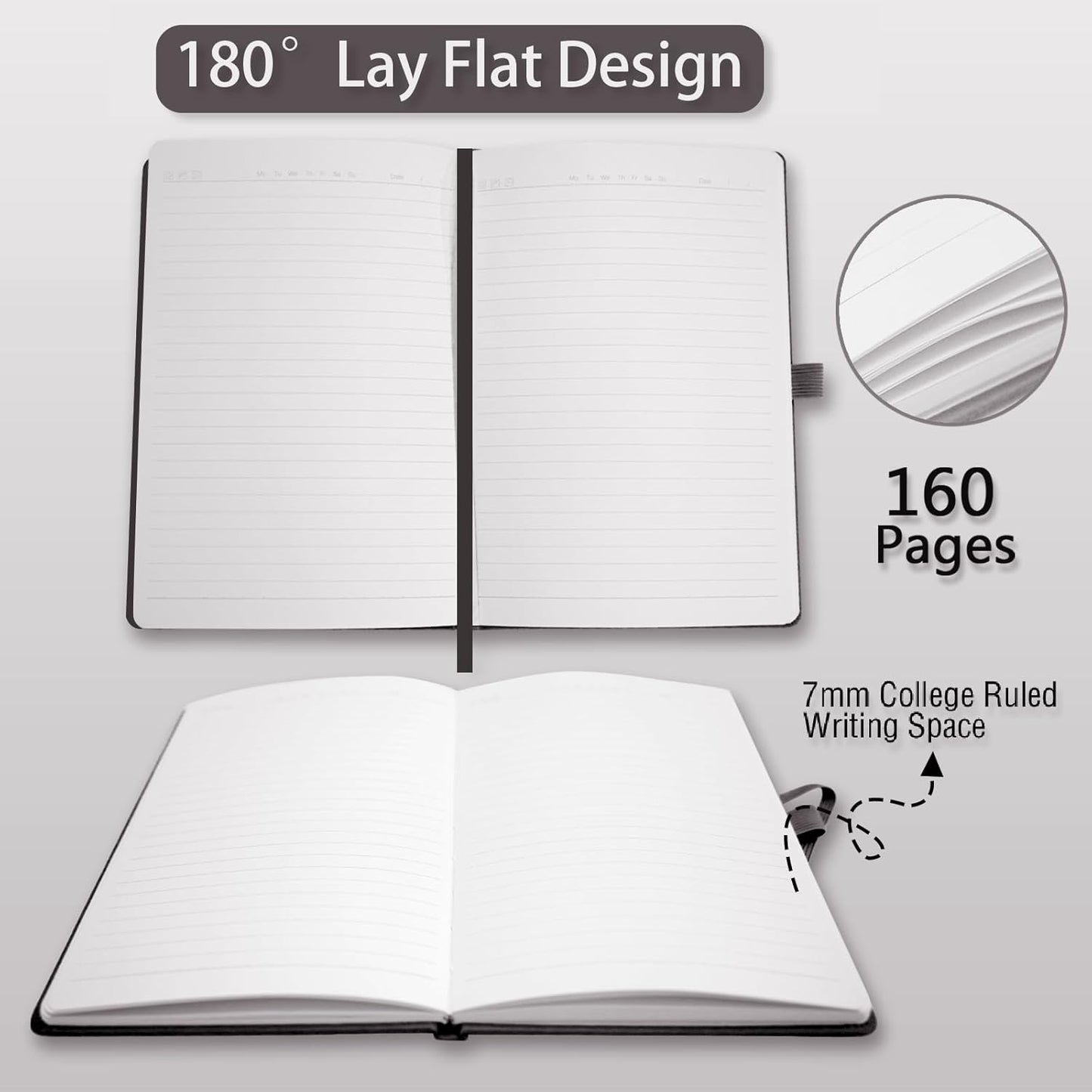 Hardcover Notebooks, A5 Lined Journals Notebook for Writing 160 Pages, 8.2 x 5.5 inch, Classic Ruled Notebooks for College/Work/Travel (Black, 1 Pack)