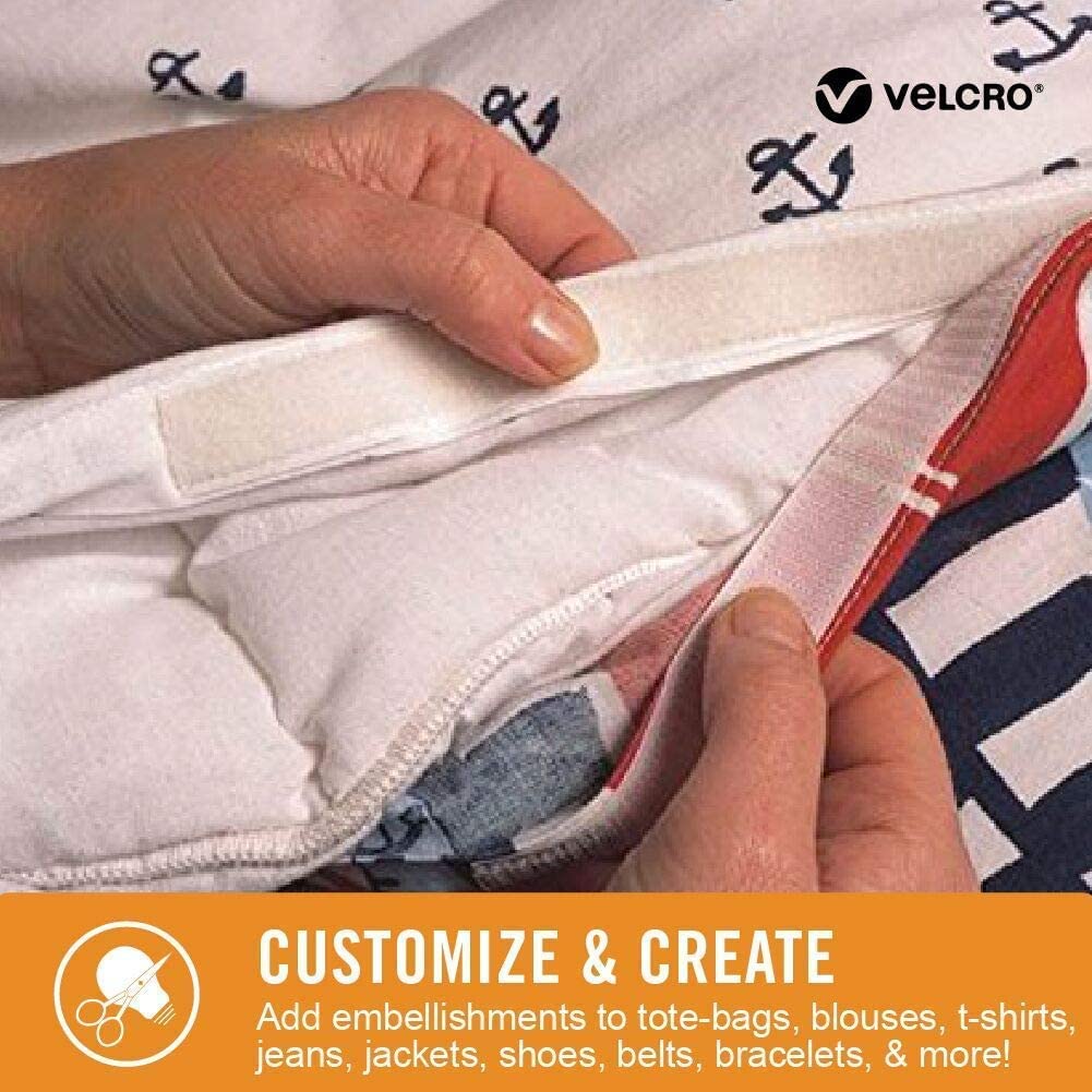 VELCRO Brand Sticky Back for Fabrics, 10 Ft Bulk Roll No Sew Tape with Adhesive, Cut Strips to Length Permanent Bond to Clothing for Hemming Replace Zippers and Snaps, White
