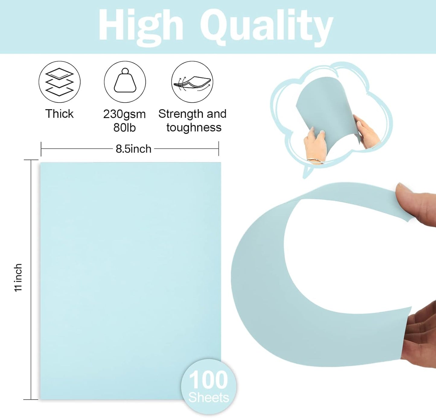 100 Sheets Light Blue Cardstock 8.5 x 11 Pastel Paper, Goefun Blue Card Stock Printer Paper for Wedding Invitations, Menus, Crafts, DIY Cards