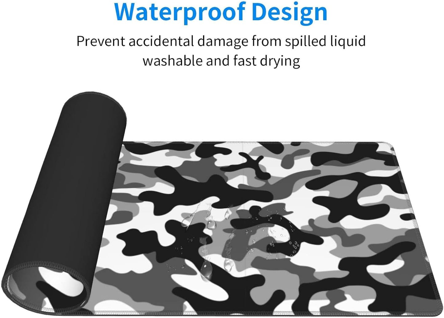 Large Mouse Pad Gaming, Camouflage XL Mousepad, Waterproof Long Stitched Non-Slip Base Computer Keyboard Mats for Desk for Women and Girl School Office Decor, (Black and White, 31.5 * 11.8 Inches)