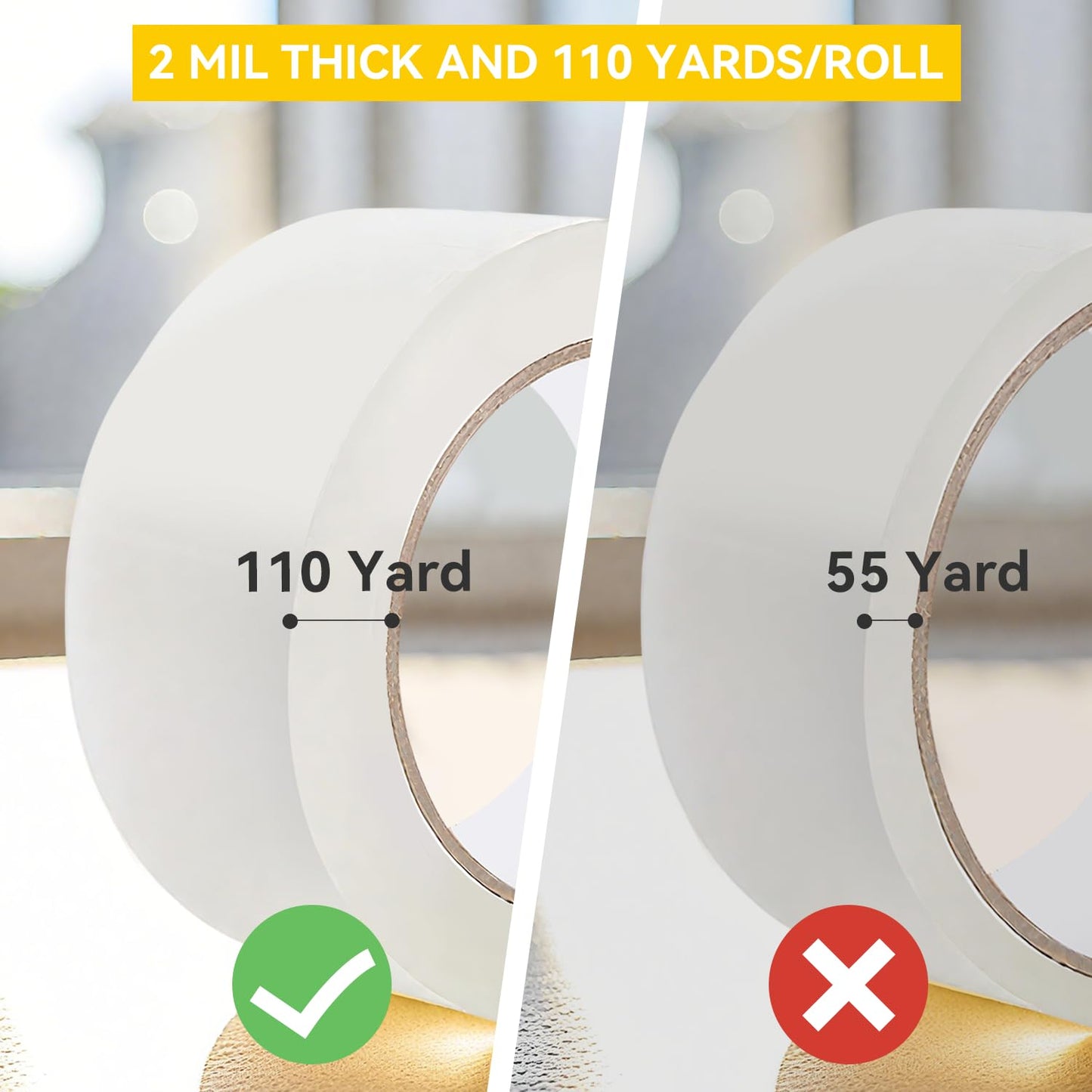 Clear Packing Tape Refills 6 Rolls, Total 660 yd., Heavy Duty Shipping Tape, Each 2 inch x 110 Yards x 2 mil Thick for Shipping, Packaging, Sealing and Moving