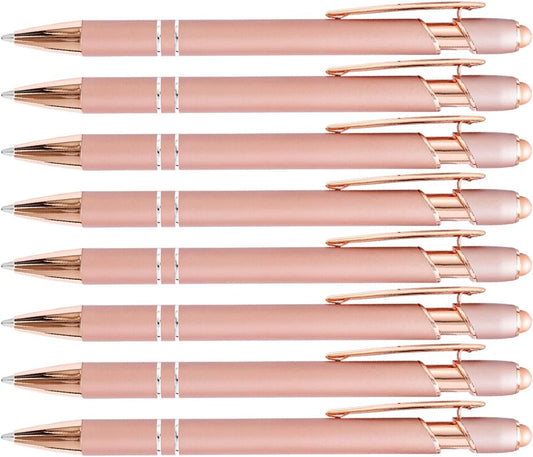PASISIBICK 8 Pack Rose Gold Ballpoint Pen 2-in-1 Stylus Retractable Metal Stylus Pen for Touch Screens with Stylus tip, 1.0 mm Black Ink（8 PCS Rose Gold）