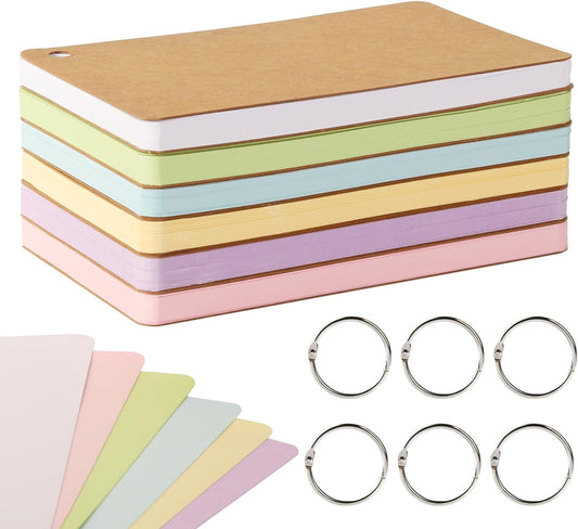 6 Pack Blank Index Cards 4 x 6 Inches, 360 PCS Colored Blank Index Flashcards Blank Flash Cards with Rings, Note Cards Punched for Study, Office and Home