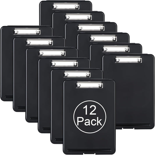 ZCZN Plastic A4 Form Storage Box Case, Clipboard Case, Bulk clipboard Set Suitable for School, Utility, Industrial Office, Medical Personnel, Black, 12 Pack