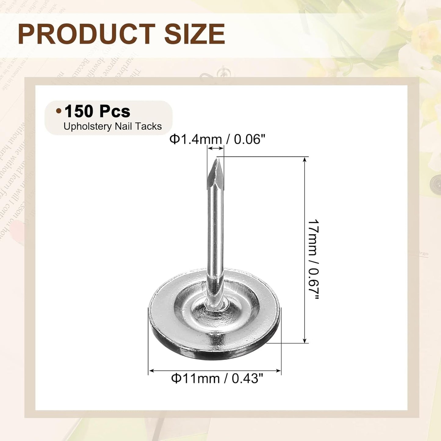 uxcell 150Pcs Upholstery Tacks, 11mmx17mm Flat Head Thumb Tack Decorative Furniture Nails Push Pins for Furniture Sofa Headboards, Black