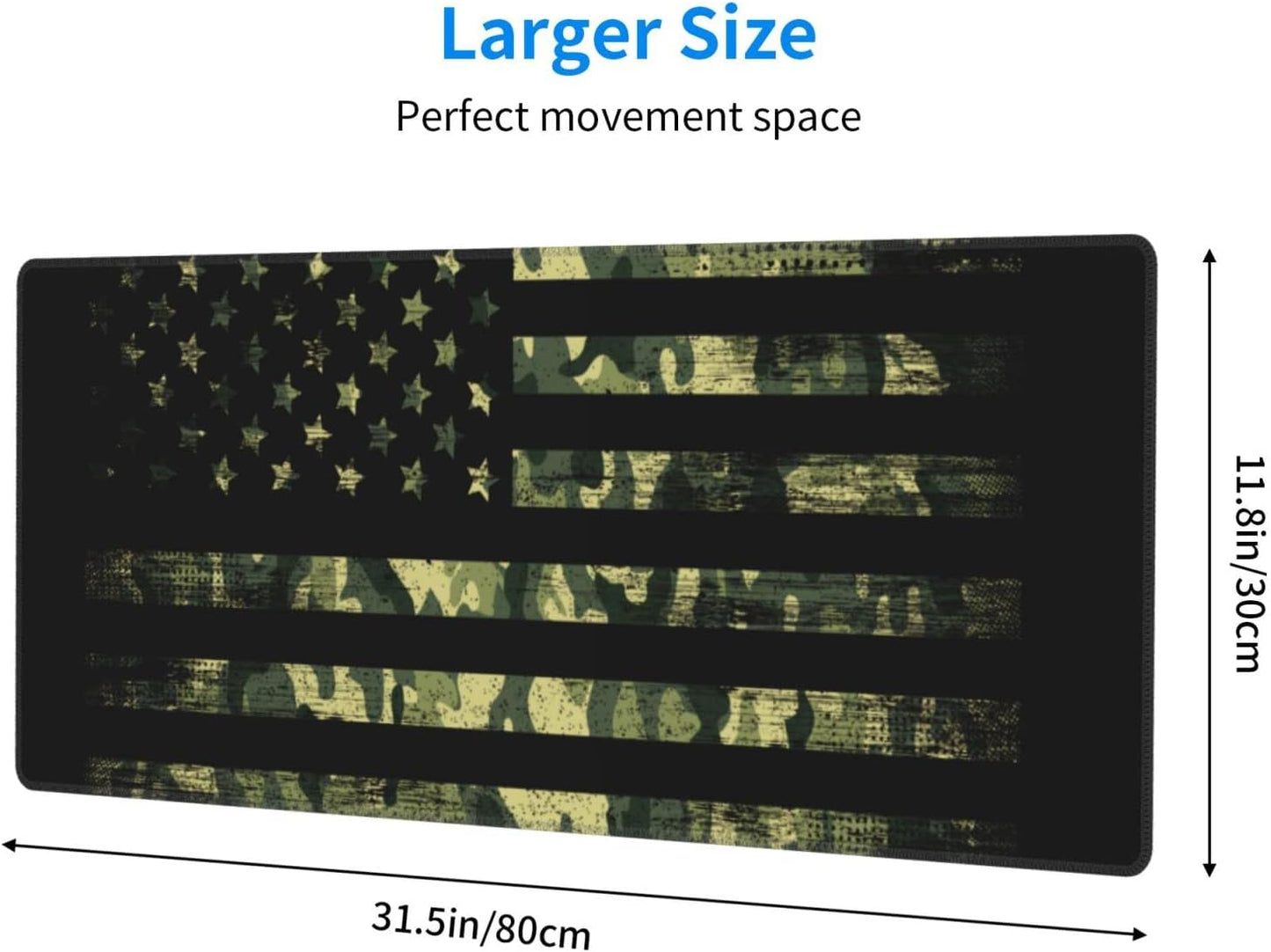 Large Gaming Mousepad, American Flag with Camouflage XL Mouse Pad with Stitched, Full Long Waterproof Non-Slip Base Keyboard Pad, PC Laptop Computer Mat for Men Office Decor, (Black, 31.5 * 11.8 in)