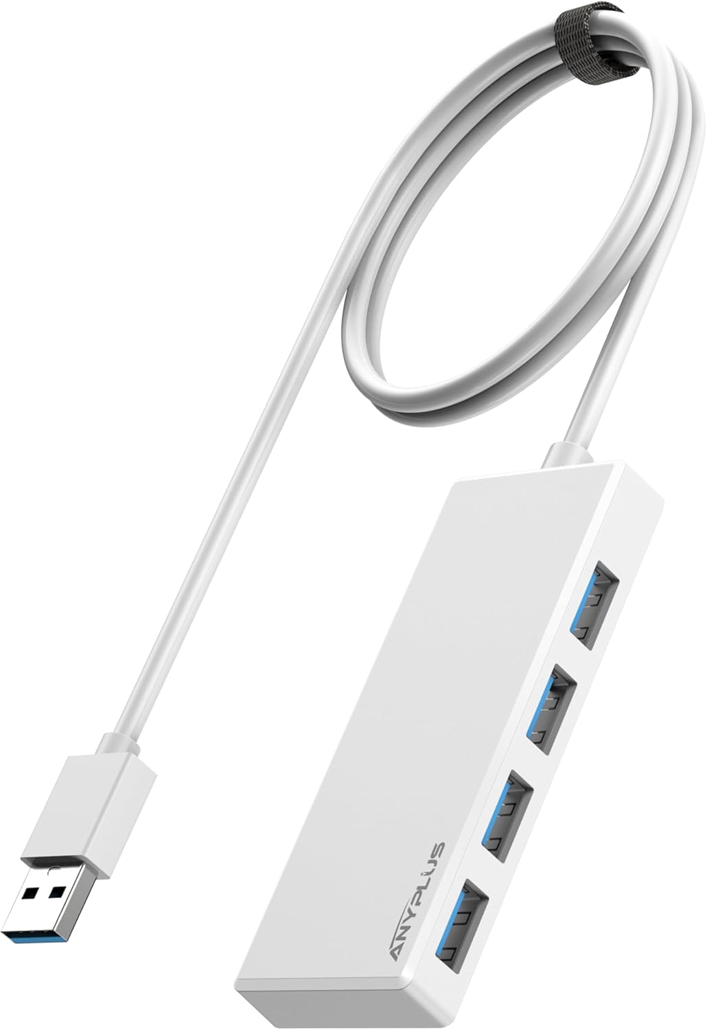 USB Hub, Multiport USB Splitter Adapter, 2 ft Long Cable USB 3.0 Hub, USB Extender for Laptop, PC, iMac, Surface Pro, MacBook, Mac Pro, Flash Drive, XPS, Mouse, HDD【White】