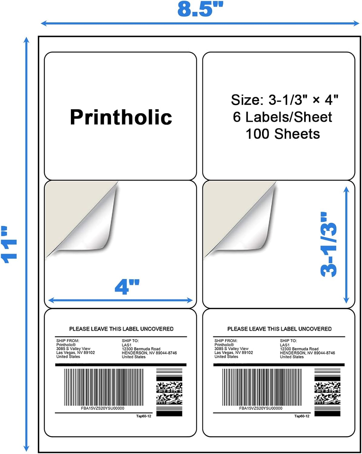 600 6 Per Sheet Label Address Labels 3-1/3" x 4" Self Adhesive Sheets Shipping Labels Easy Peel & Feed White Stickers for Laser & Inkjet Printers (100 Sheets, 600 Labels)