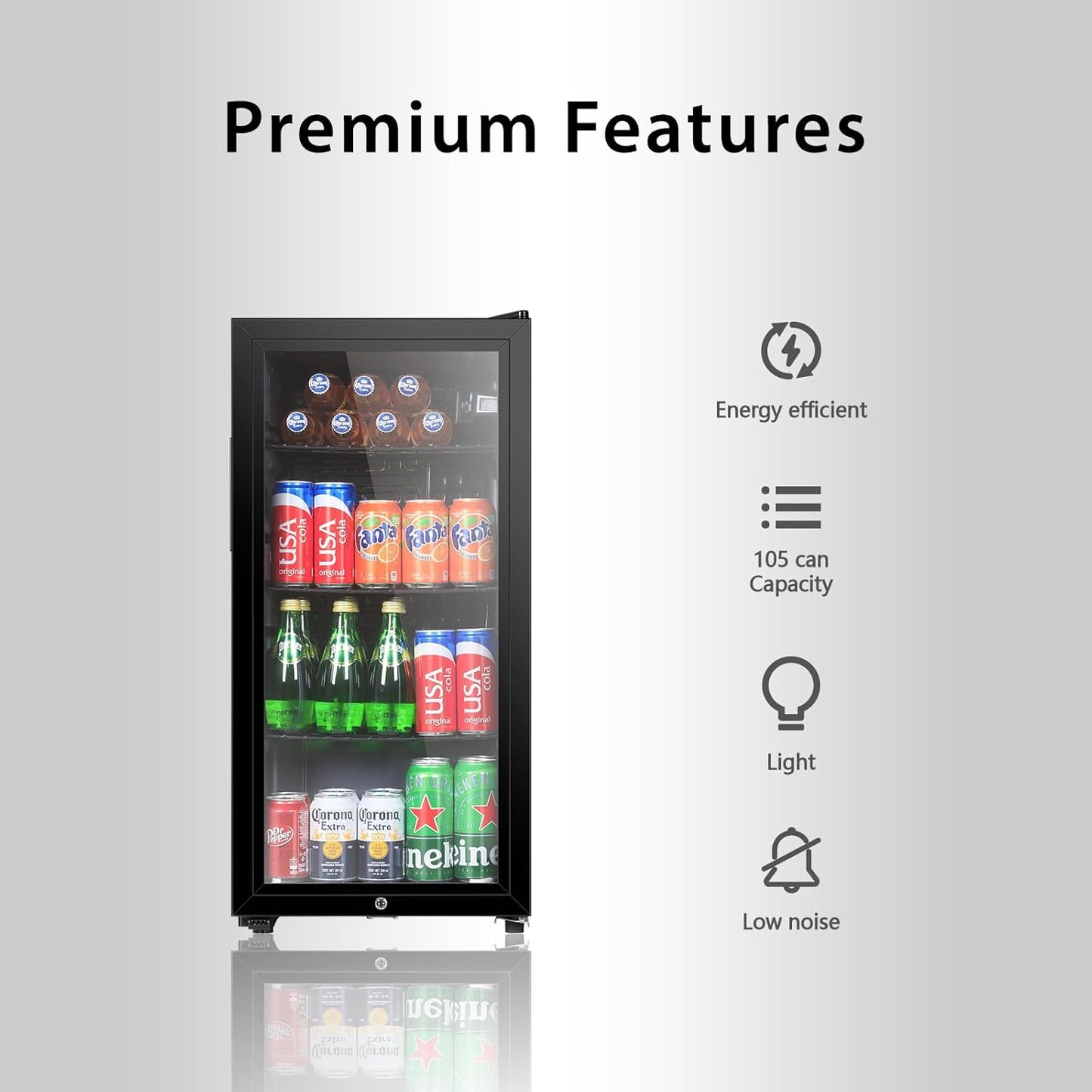 Beverage Refrigerator, 3.2 Cu. Ft, Mini Fridge with Glass Door for Soda Beer, Freestanding Beverage Cooler for Office, Bar, Adjustable Shelving&Adjustable Foot