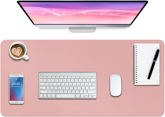 Boutilon Leather Desk Pad Protector,Non-Slip Mouse Pad,Laptop Desk Pad,Office Mouse Mat,Waterproof Leather Desk Blotter,Desk Writing Pad for Office and Home (XL-Pink,35.4"x 15.7")