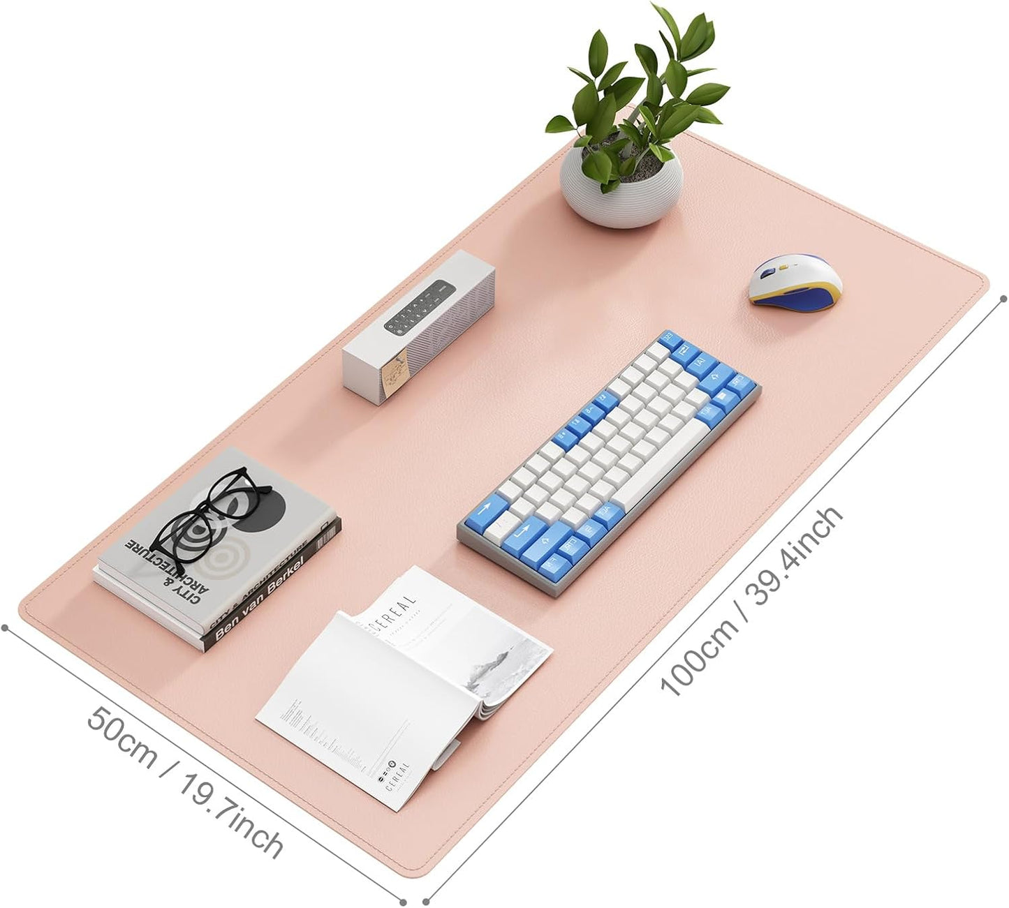 DAWNTREES Desk Mat Protector,PU Leather Desk Pad,Non Slip, Large Mouse Pad and Keyboard Mat, Waterproof Writing Pad for Office and Home (Pink,39.4''x19.7'')