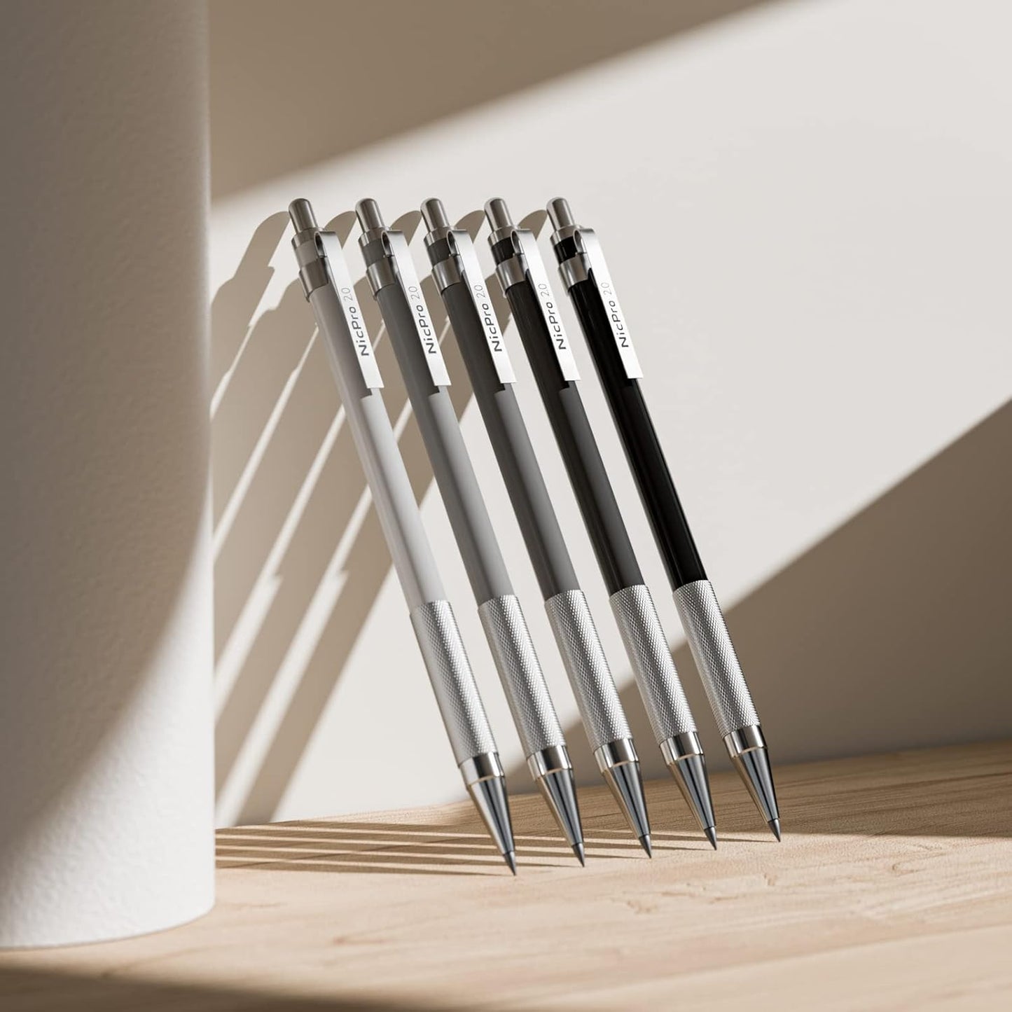 Nicpro 17PCS Metal 2mm Mechanical Pencil Set in Leather Case, 5 PCS 2.0 mm Lead Pencil Holders (4B 2B HB 2H 4H) 6 Tube Black Colored Lead Refills, Erasers, Sharpener For Art Drafting Sketching Drawing