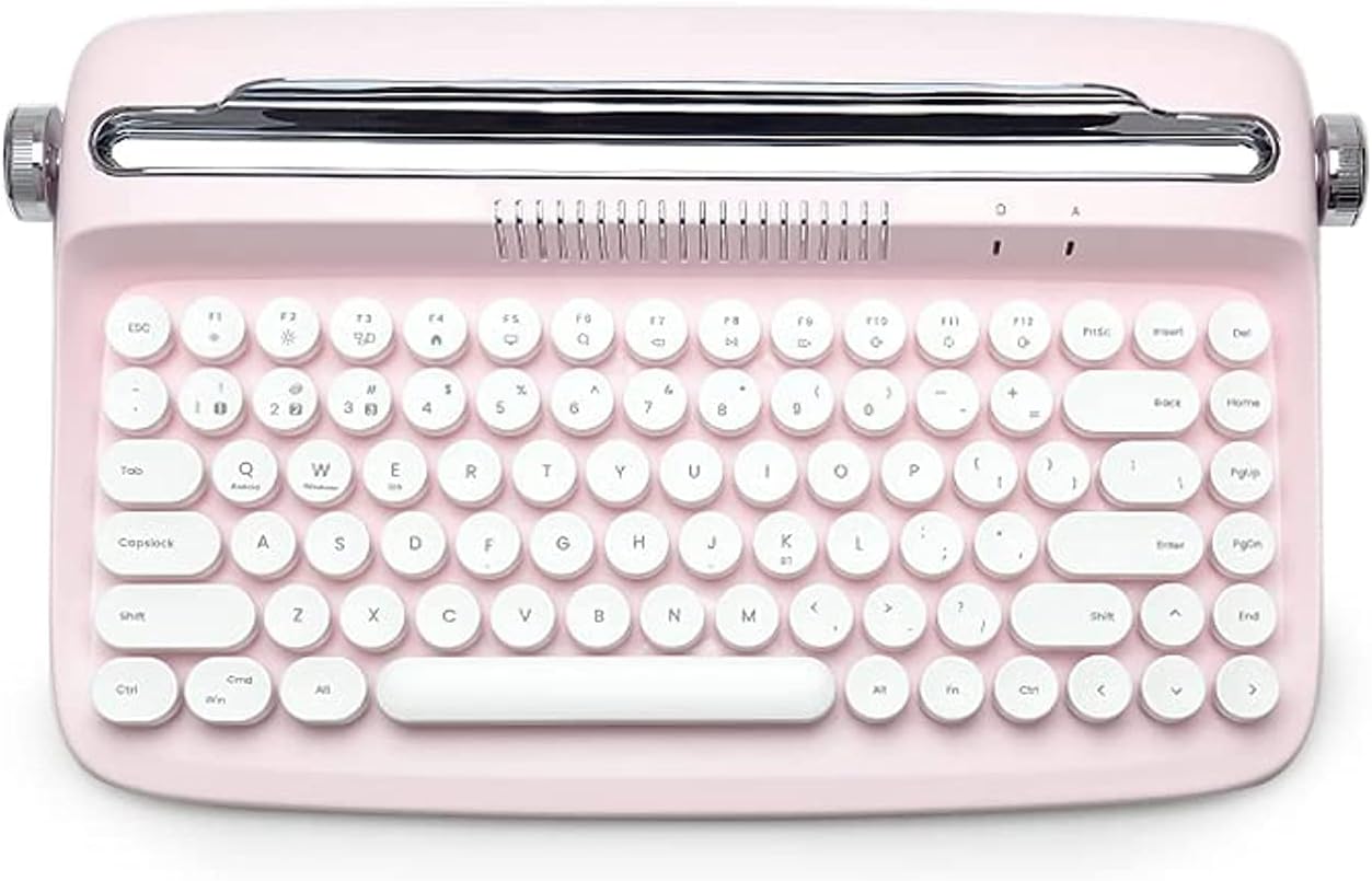 YUNZII ACTTO B303 Wireless Typewriter Keyboard, Bluetooth Connection, Cute Retro Aesthetic Design with Integrated Stand for Tablet, Phone, PC and Win/Mac/Android(B303, Baby Pink)