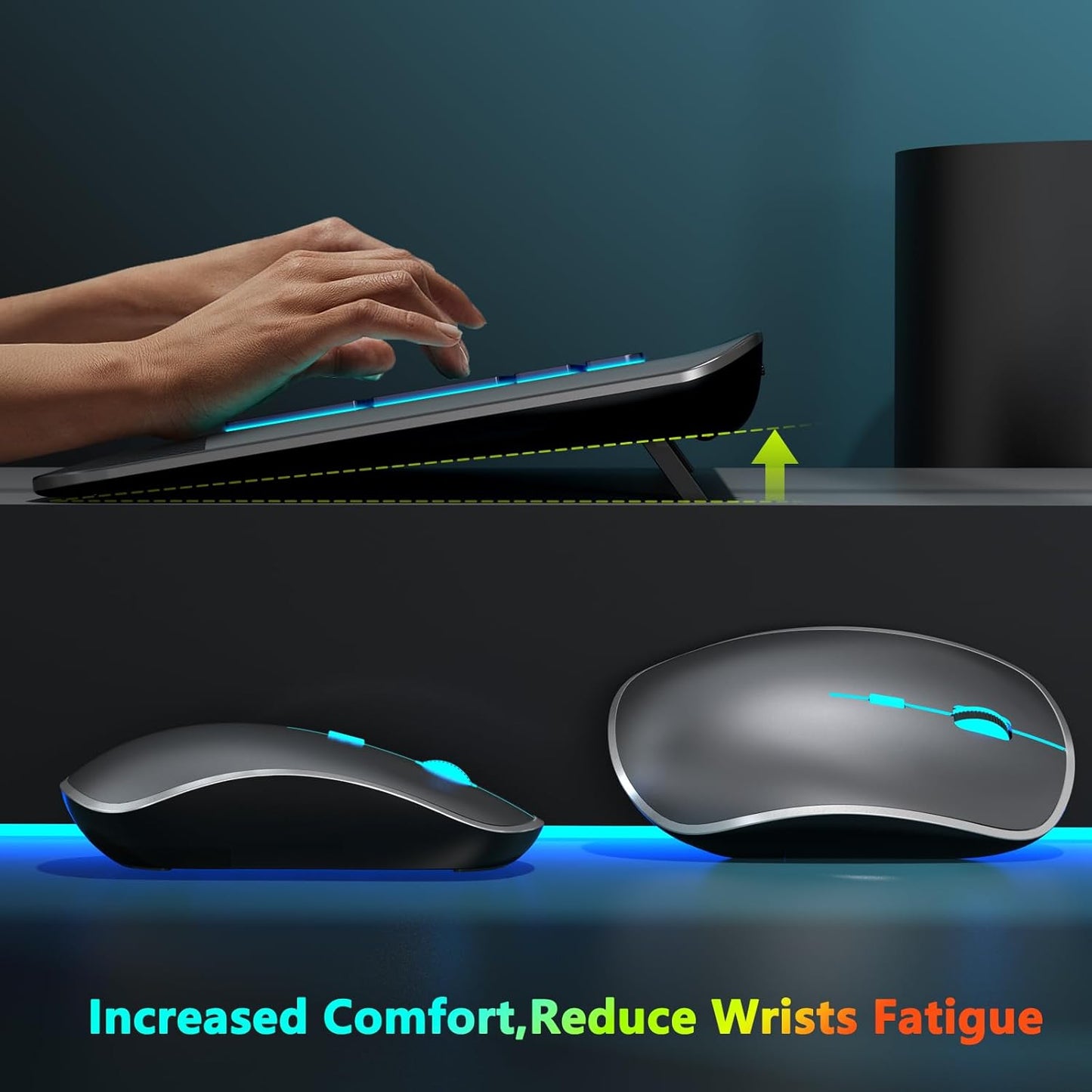 JOYACCESS Wireless Keyboard and Mouse Combo Backlit - Compact Quiet Keyboard with RGB Mouse, Rechargeable, Portable Cordless Keyboard Mouse Set for Mac, Windows, Laptop (Space Gray)