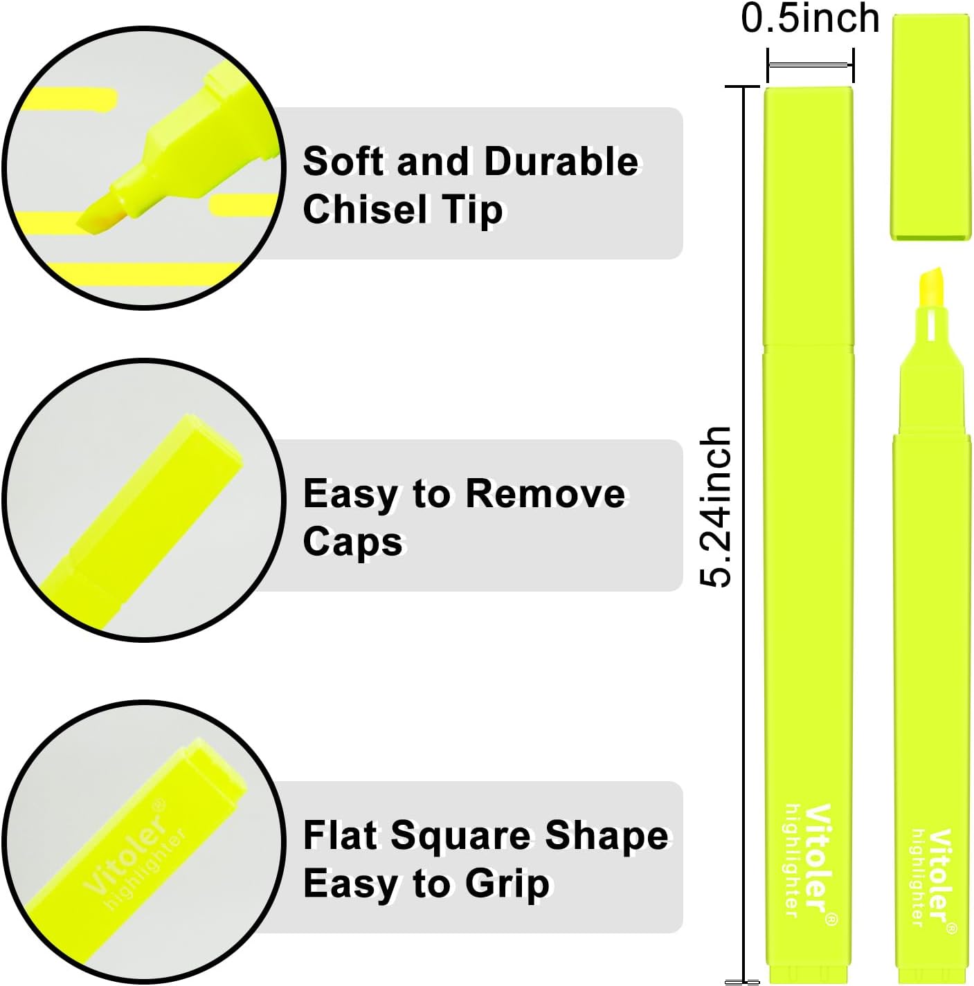 Vitoler Fluorescent Yellow Highlighters,20 Pack Bright Color Chisel tip Highlighters for Adults Kids in the Home School Office