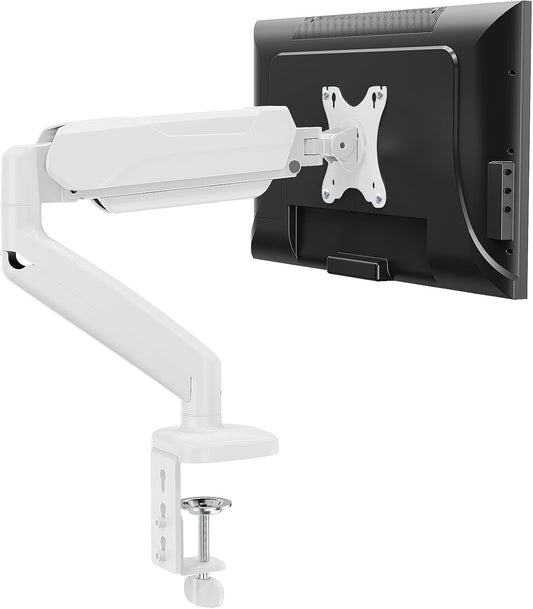 MOUNTUP Single Monitor Desk Mount, Adjustable Gas Spring Monitor Arm Support Max 32 Inch Screen, Computer Monitors Stand with Clamp/Grommet Mounting Base, VESA Mounts Fit 4.4-17.6lbs Computer, White