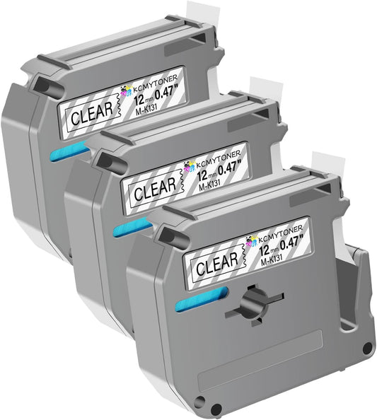 Compatible for Brother P-Touch M Tape M-K131 MK131 M131 MK-131 Black on Clear Label Tape 0.47" (12mm) x 26.2ft for PT-90 PT-M95 PT-70 PT-70BM PT-85 PT-80 PT-45 PT-65 Label Makers, 3 Pack