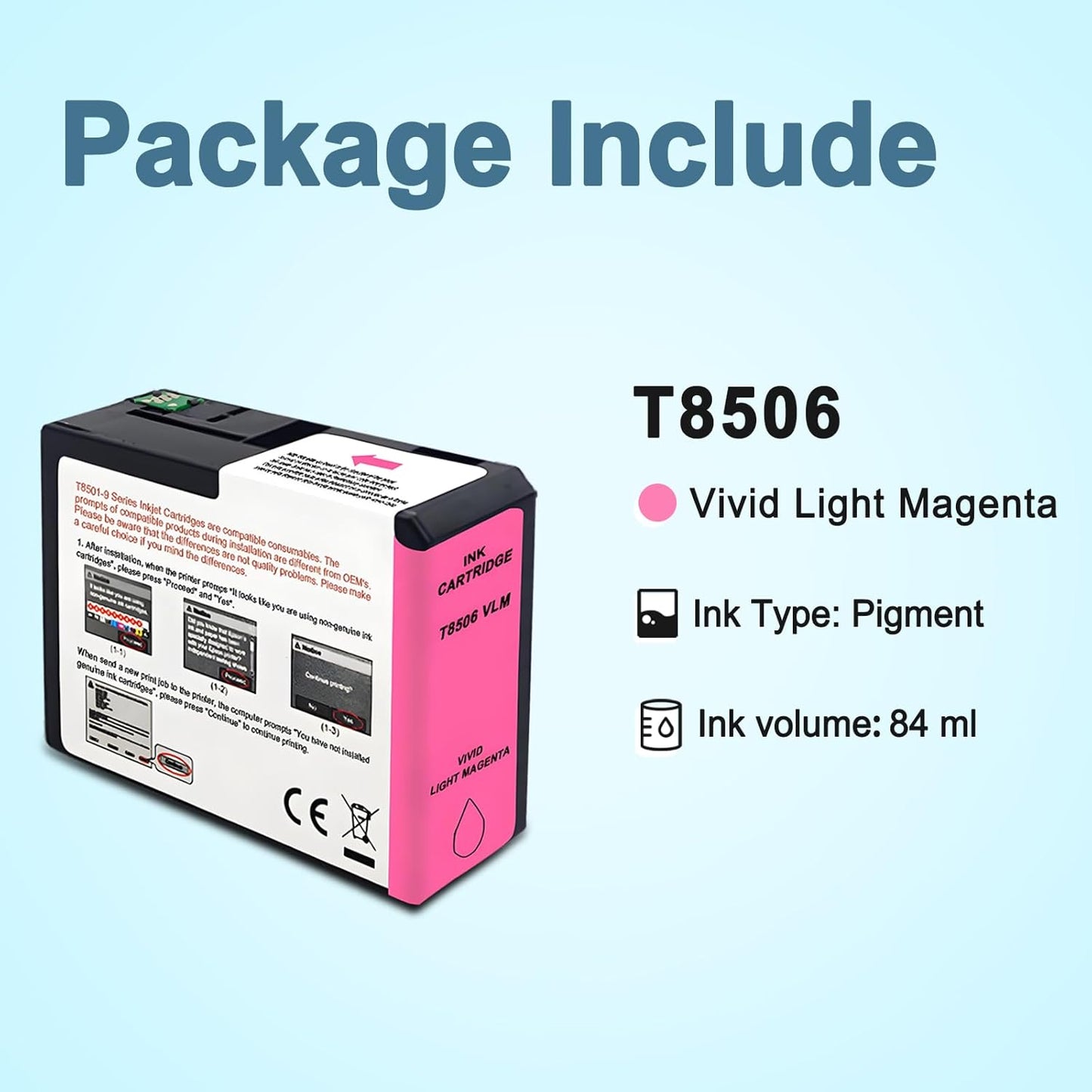 T850 Ink Cartridge T8506 T850600 Remanufactured Work for SureColor P800 (1-Pack, Vivid Light Magenta)