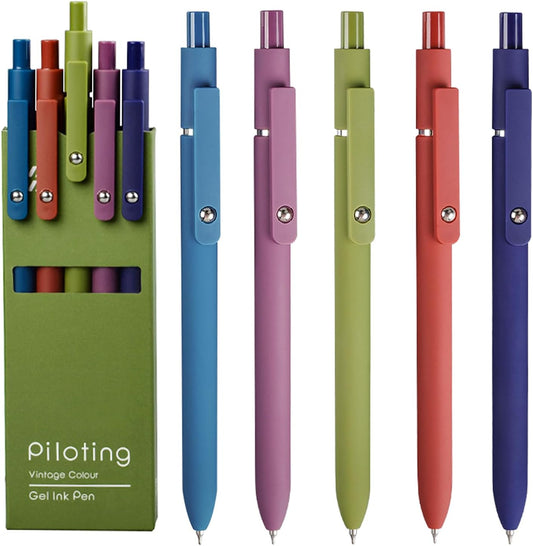 Gel Pens, 5Pcs 0.5mm Fine Point Black Ink Pens With Smooth Wirting,Office Desk Accessories,Quick Dry Pens For Journaling,Ballpoint for School Supplies, Gift for Women Men Student(Retro)