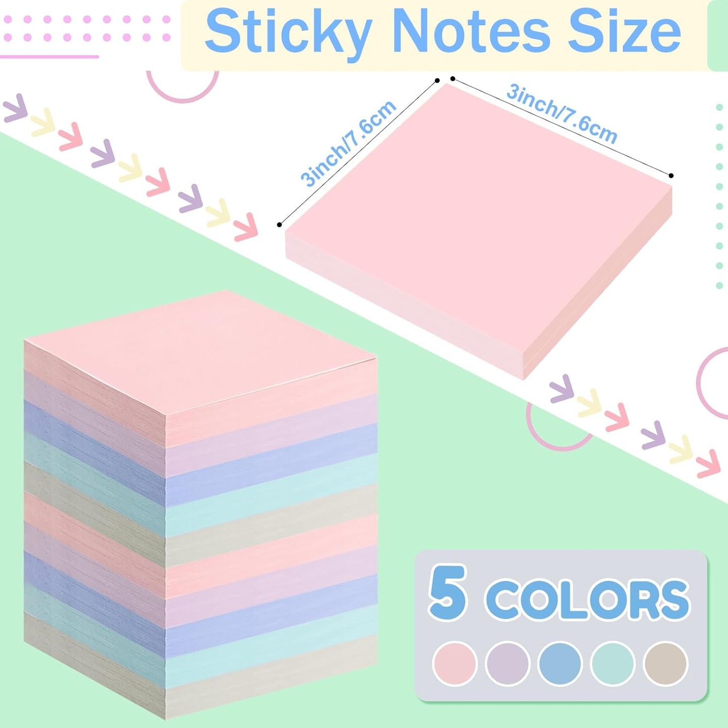 Fainne 120 Pack Sticky Notes Bulk Back to School Supplies Self Stick Note Pads Paper Memo for Office First Day of School Student Teacher Essentials (3x3 Inch,Cute Color)