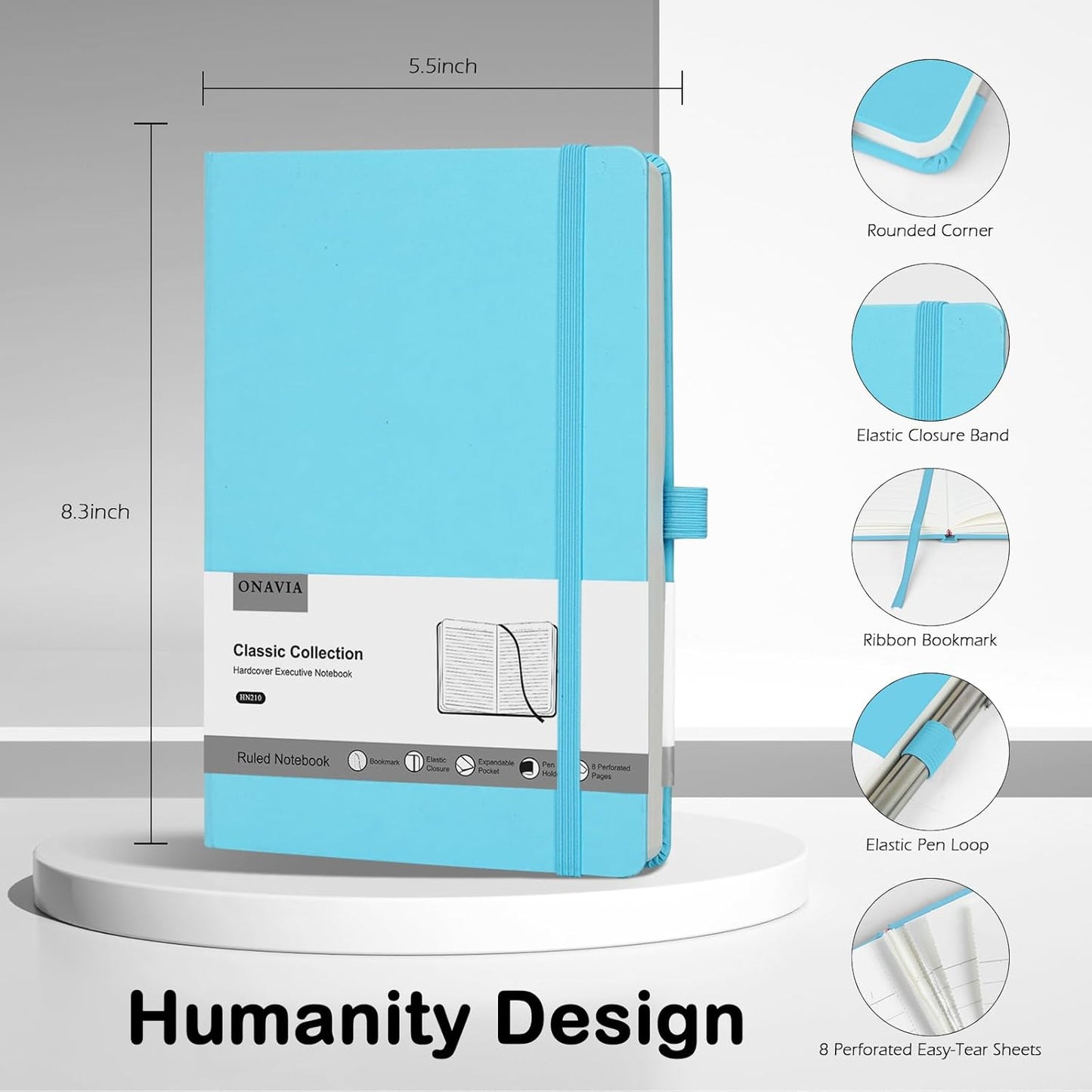 Lined Journal Notebooks for Work, Travel, College, A5 Size 100 GSM Thick Paper, Classic Ruled Journaling Notebook, Hardcover Notepad for Writing 160 Pages, 5.5 x 8.3 inch, Sky Blue
