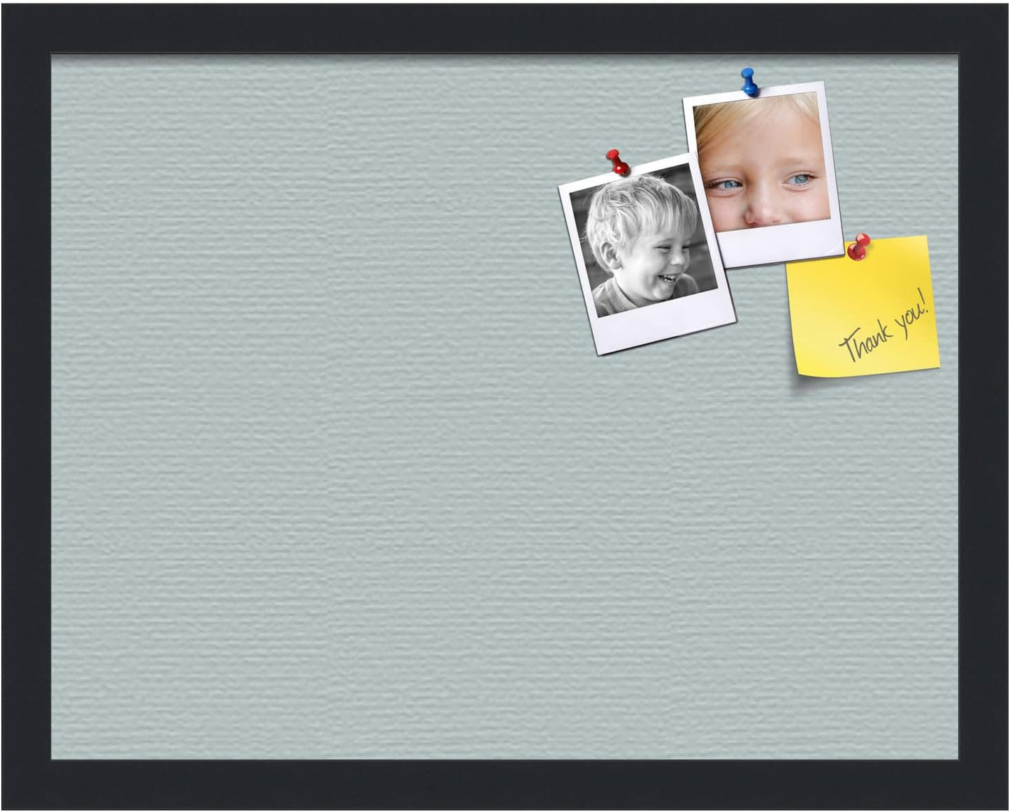 PinPix 18x14 Inch Cork Bulletin Board. This Decorative Framed Pin Board Comes with Soft Blue Design and a Satin Black Frame. Ideal for Home Office Decor or Message Board (PinPix-1814)