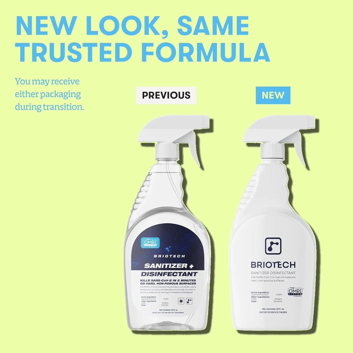 BRIOTECH Sanitizer Disinfectant Hypochlorous Spray, Kill 99.99% of Viruses & Bacteria, Control Mold, Eliminate Odor, Gentle for Nursery & Play Rooms, Food Contact Surface Sanitizer, 32 fl oz (12 Pack)