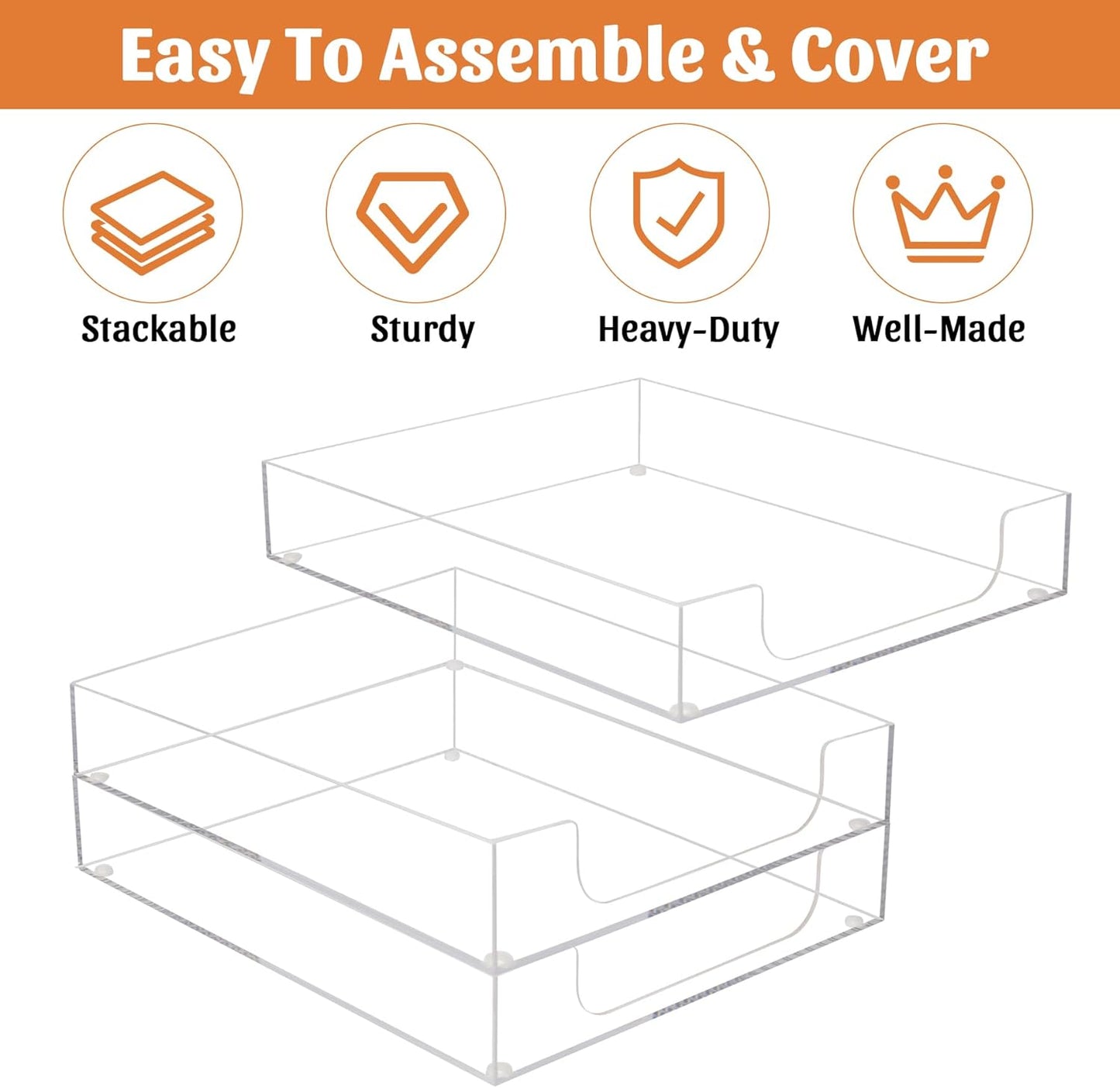 Acrylic Letter-Size Tray, Sturdy Heavy-Duty Clear Printer Paper Tray, Single-Tier Stackable File Storage Organizer for Office Home (1, Clear)
