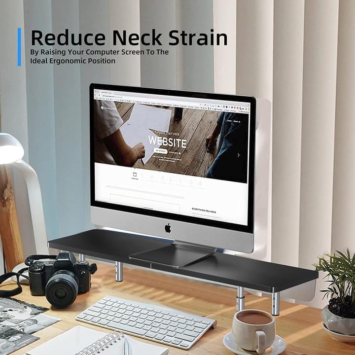 suptek Dual Monitor Stand Riser,Large Monitor Laptop Stand Riser 3 Adjustable Heights Computer Stand for Laptop, Printer, Notebook(MST016L)