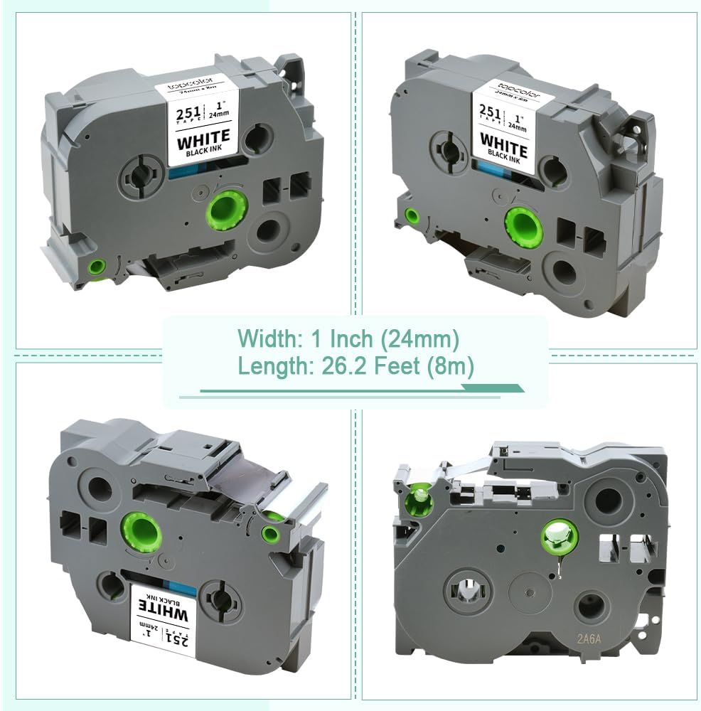 6-Pack 24mm 0.94" Laminated Tape Compatible for Brother 24mm Label Tape Tze-151 251 451 551 651 751 P Touch Tze Tz 1 Inch Multi-Color Label for PTD610BT PTD600 PTP710BT PTP750W PTP910BT