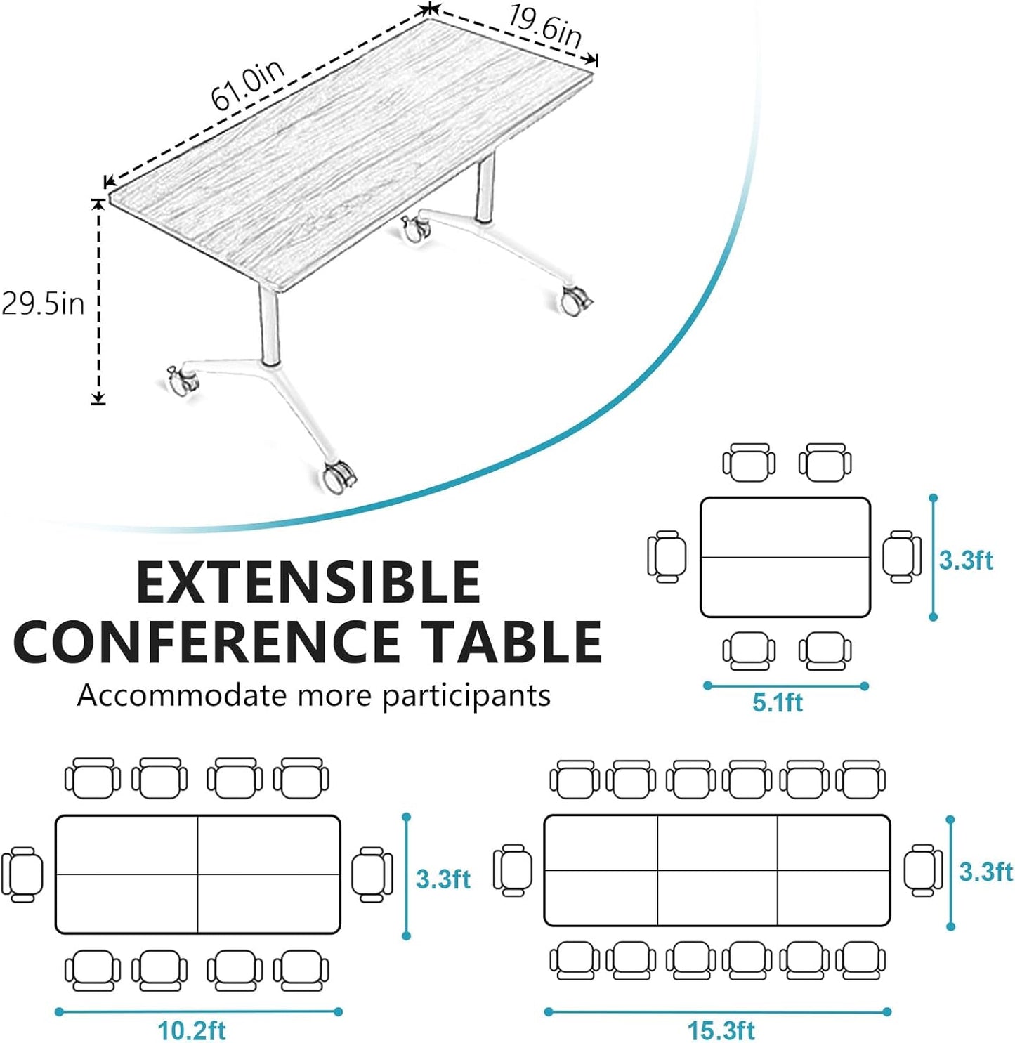 Conference Room Table, Folding Conference Tables,Thicken Grey Tabletop,Flip Top Wooden Seminar Meeting Room Table for Conference Room Offices (6, Grey, 61.0“)