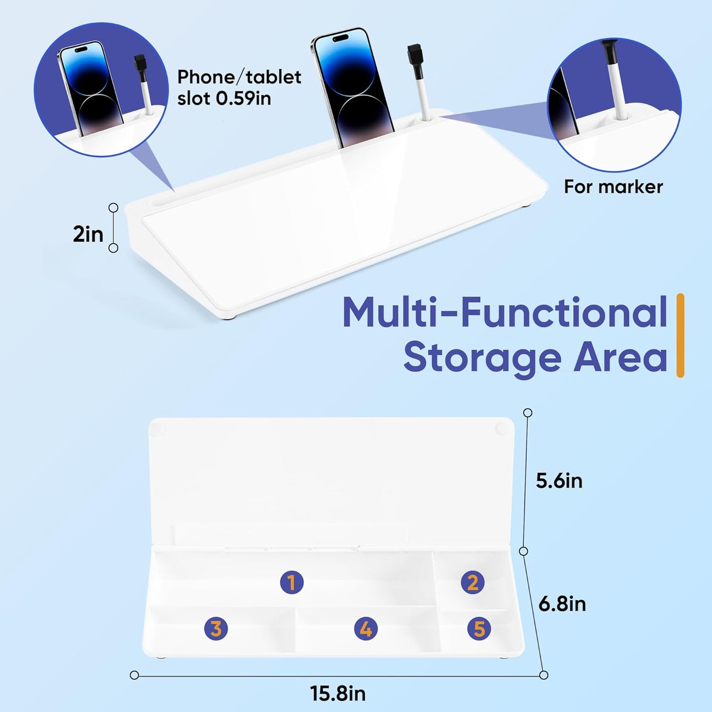 VUSIGN Glass Desktop Whiteboard with Storage, Small Organizer Dry Erase Board Desk Board Buddy White Board, Desktop Computer Pad for Notetaking, Desk Whiteboard for Office, Home, School Supplies