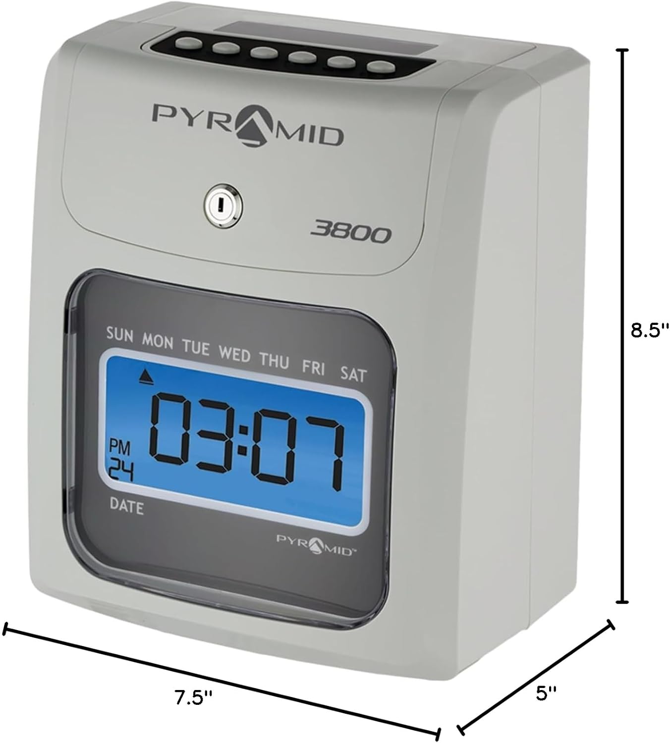 Pyramid Time Systems - Model 3800 Auto Totaling Time Clock, Electronic Time Punch Clock for Small Business, Bundle Includes: 50 Time Cards, 1 Ink Ribbon and 2 Security Keys - Ivory
