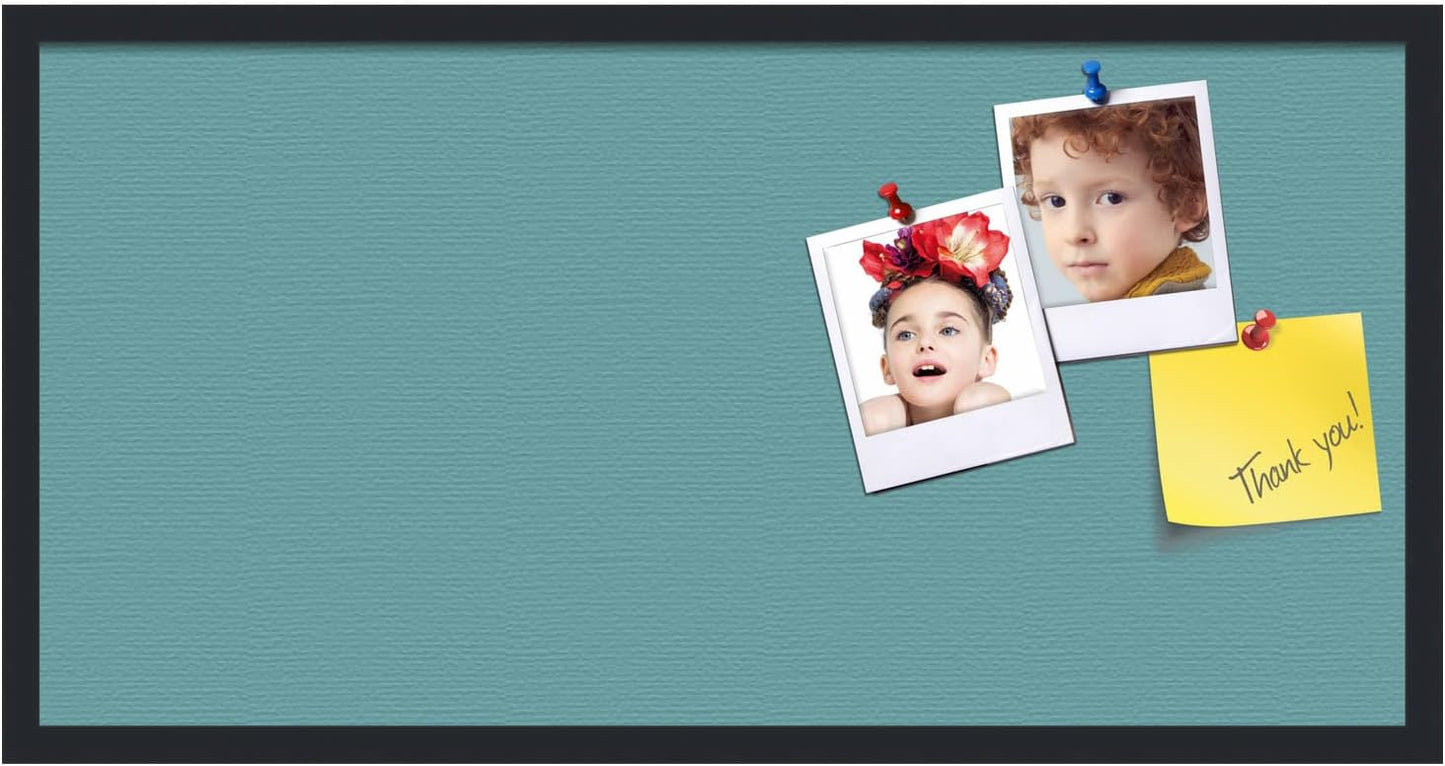 PinPix 36x18 Inch Cork Bulletin Board. This Decorative Framed Pin Board Comes with Aqua Pastel Design and a Satin Black Frame. Ideal for Home Office Decor or Message Board (PinPix-1806)
