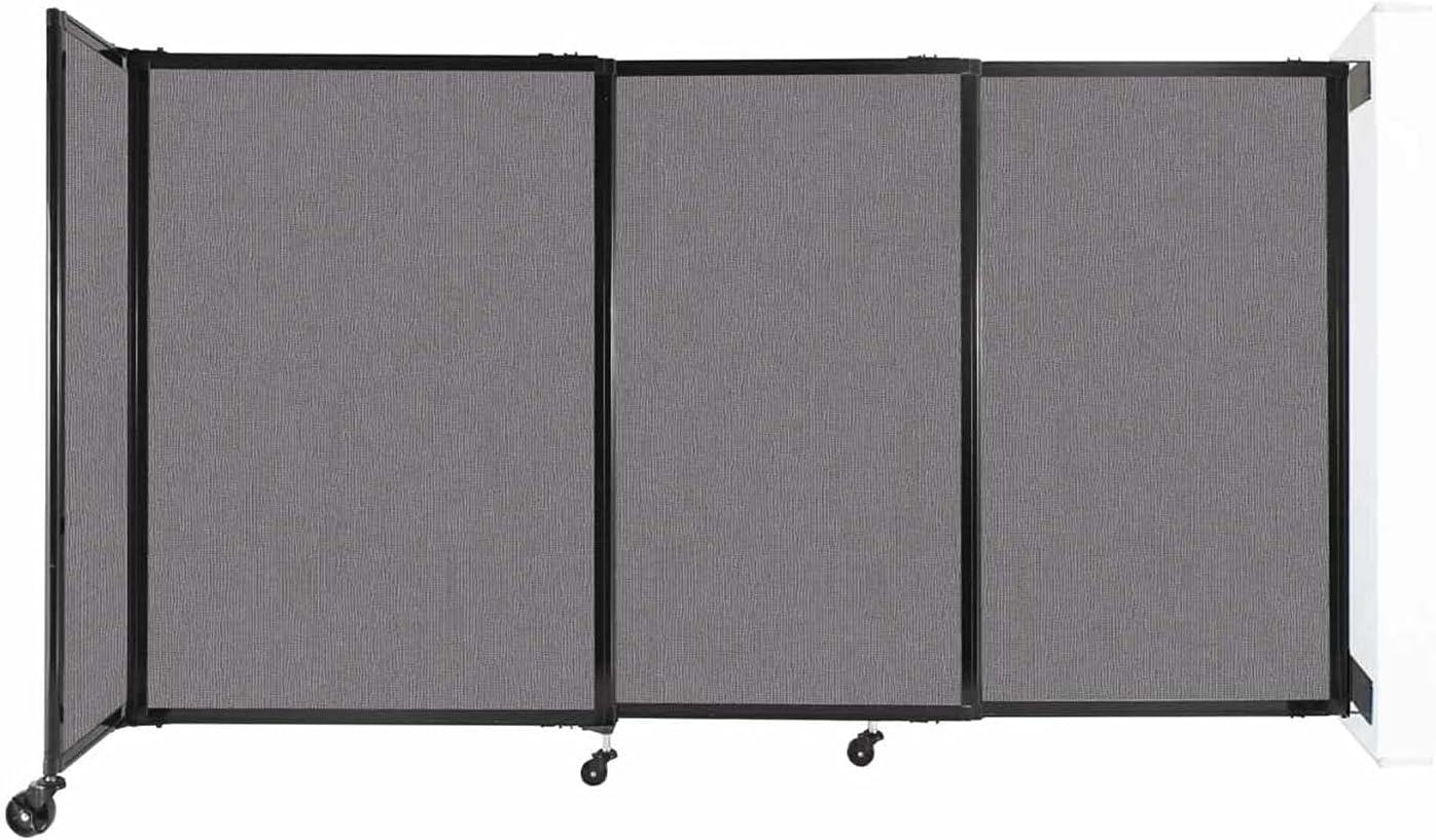 Wall-Mounted Sliding StraightWall Room Divider | Adjustable Widths | Locking Wheels | Room Separator | Up to 7'2" Wide x 4' Tall Slate Fabric Panels